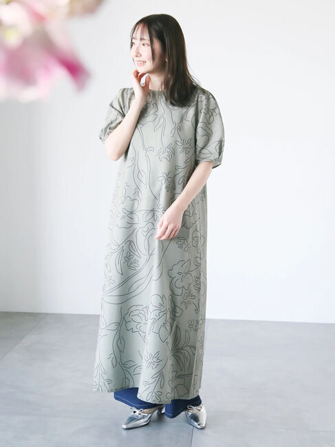 Te chichi TERRASSE「【日比谷花壇コラボ】刺繍ライクプリントワンピース」|ワンピース|グリーン