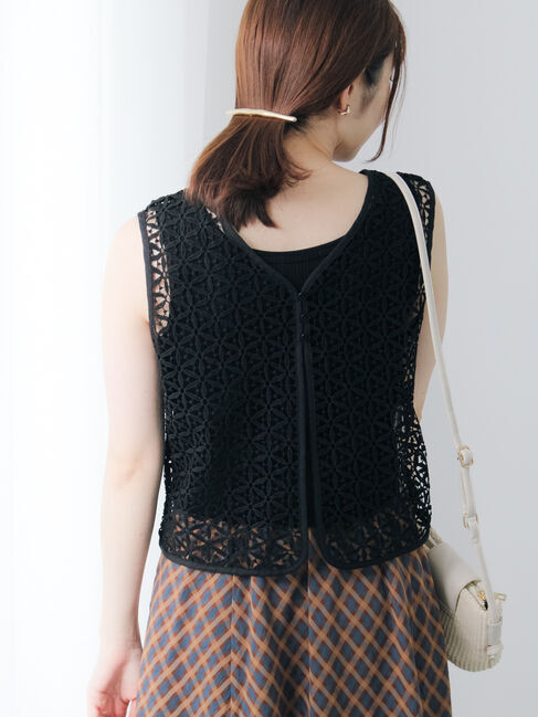 Te chichi TERRASSE「前後2WAYフラワーレースベスト」|シャツ・ブラウス|ブラック