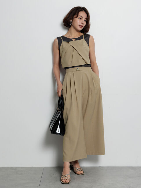 Te chichi「金釦麻調タックガウチョパンツ（セットアップ可）」|その他|ベージュ