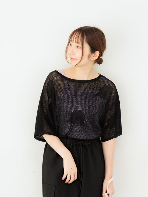 Te chichi TERRASSE「メッシュジャガードプルオーバーニット」|ニット・セーター|ブラック