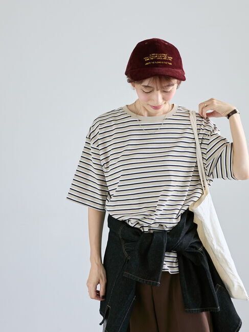 Lugnoncure「マルチボーダーTシャツ」|Tシャツ・カットソー|ベージュ