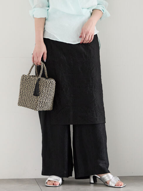 Te chichi「チーフ刺繍ラップスカート付きパンツ」|その他|ブラック