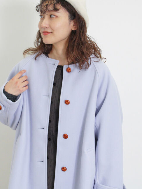 Samansa Mos2「ウーリーライクミドル丈クルーネックコート」|その他|ブルー