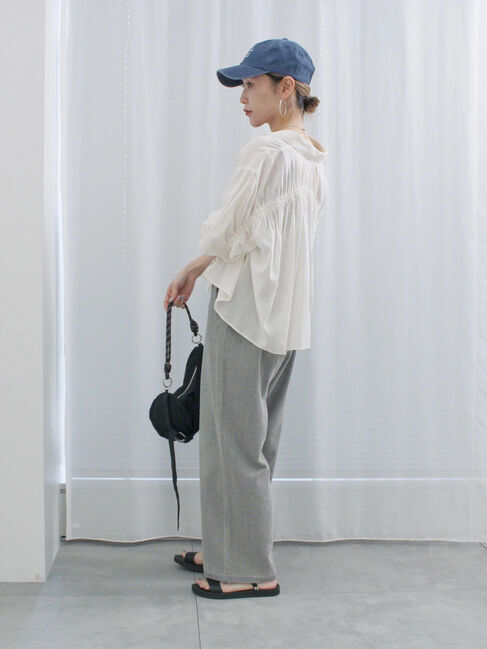 Samansa Mos2 blue「ショート丈シャーリングブラウス」|シャツ・ブラウス|