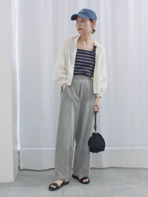 Samansa Mos2 blue「ショート丈シャーリングブラウス」|シャツ・ブラウス|