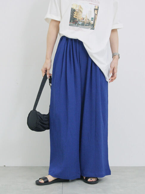 Samansa Mos2 blue「楊柳ハイウエストパンツ」|その他|ブルー
