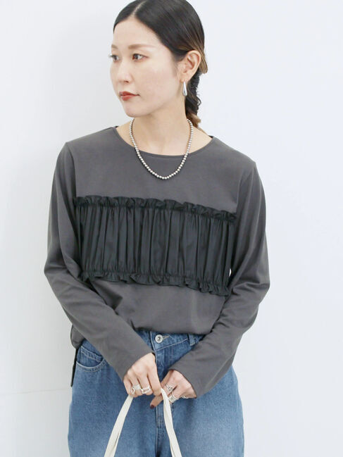 Samansa Mos2 blue「ビスチェドッキングカットソー」|Tシャツ・カットソー|チャコールグレー