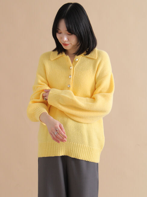 sm2rhythm「モヘヤライク衿付ニットプルオーバー」|ニット・セーター|イエロー