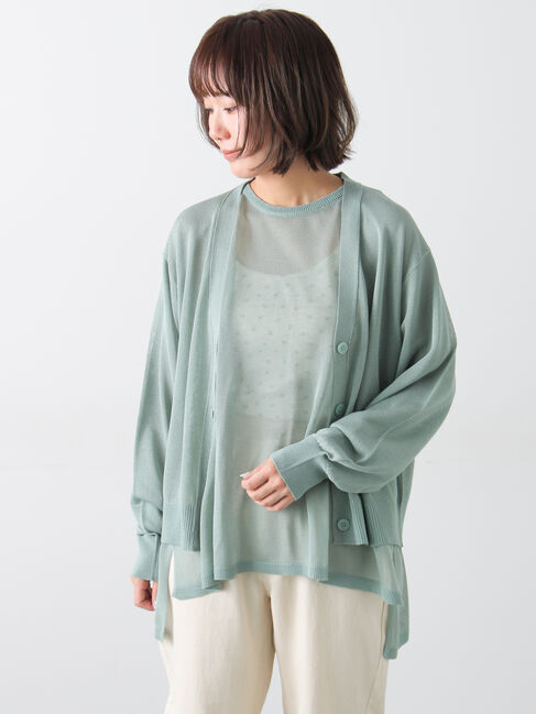 Samansa Mos2「ペーパーライクニットカーディガン」|カーディガン|ミント