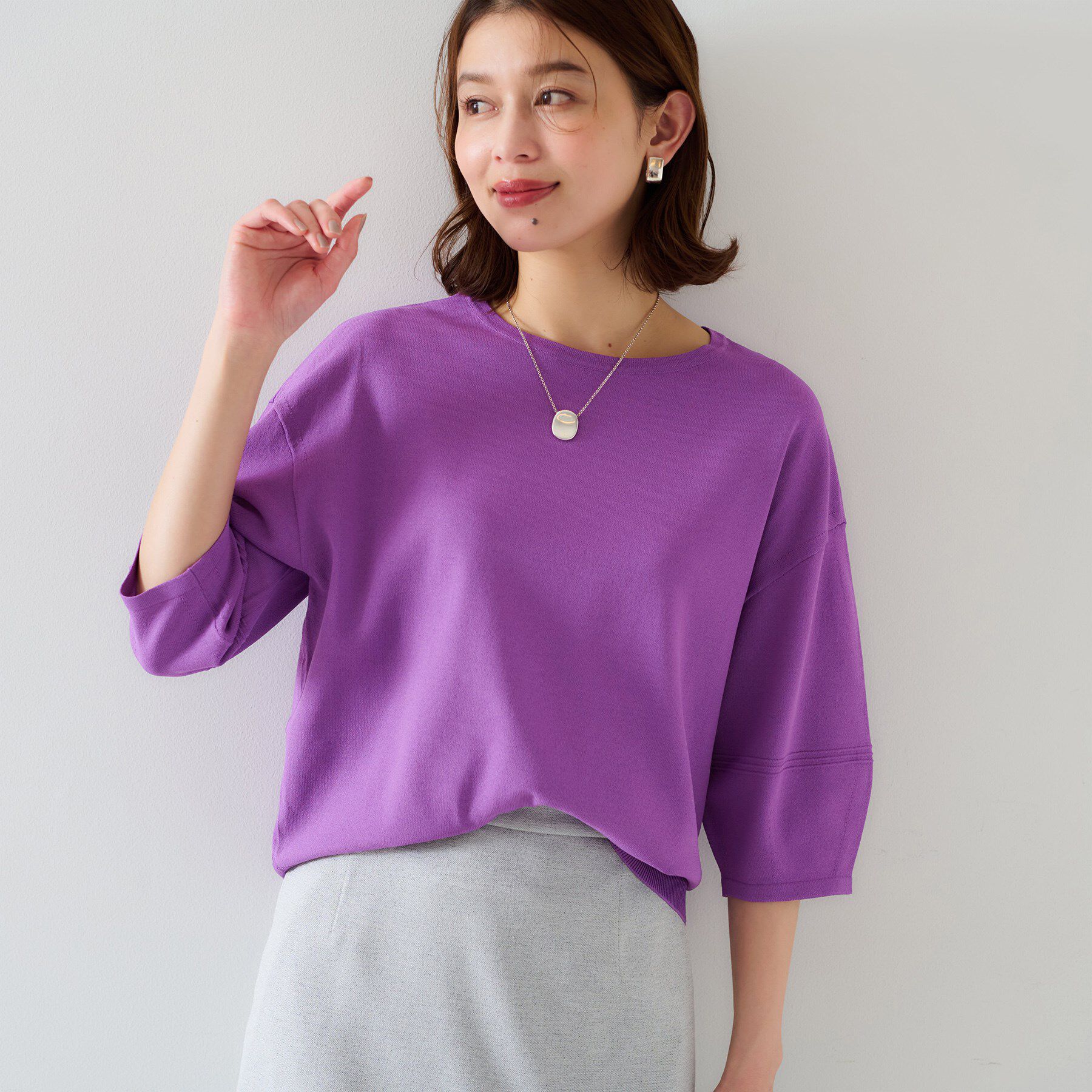 UNTITLED「【袖コンシャス/着映え/六分袖】ランタンスリーブニット」|ニット・セーター|