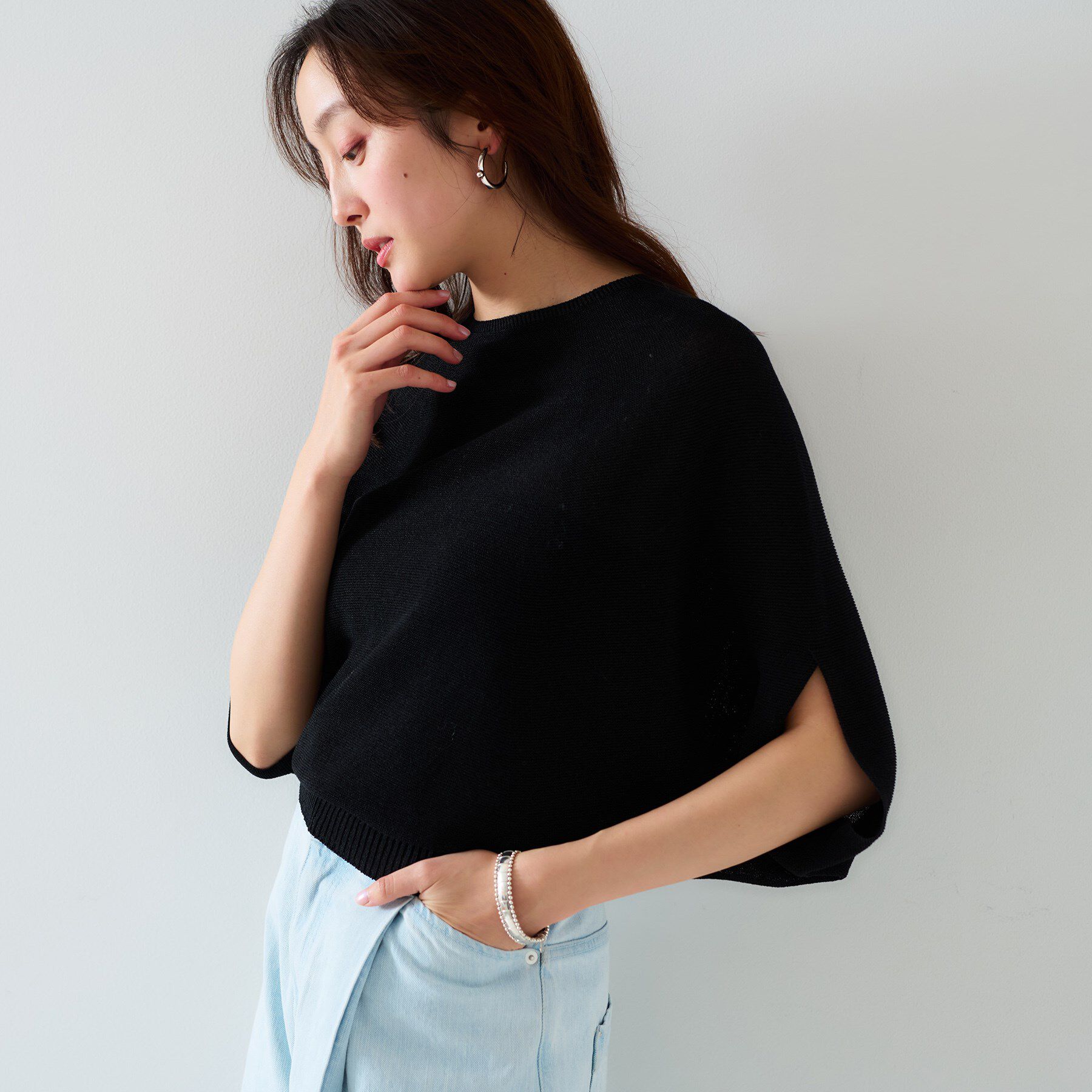 UNTITLED「【体型カバー/清涼感】ドルマンスリーブ プルオーバーニット」|ニット・セーター|