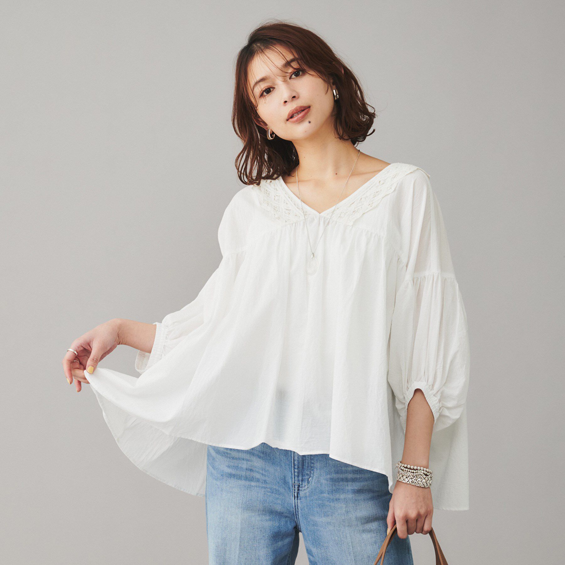 UNTITLED「【Liyoca】コットンロール バテレンレースブラウス」|シャツ・ブラウス|ホワイト(001)