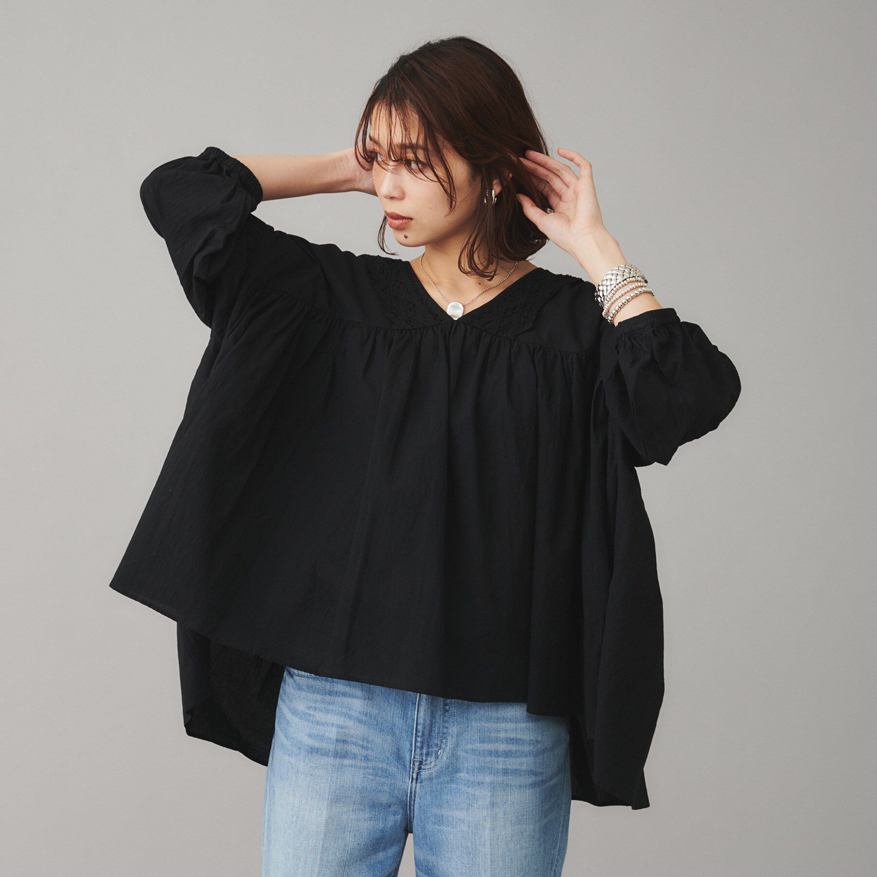 UNTITLED「【Liyoca】コットンロール バテレンレースブラウス」|シャツ・ブラウス|ブラック(019)