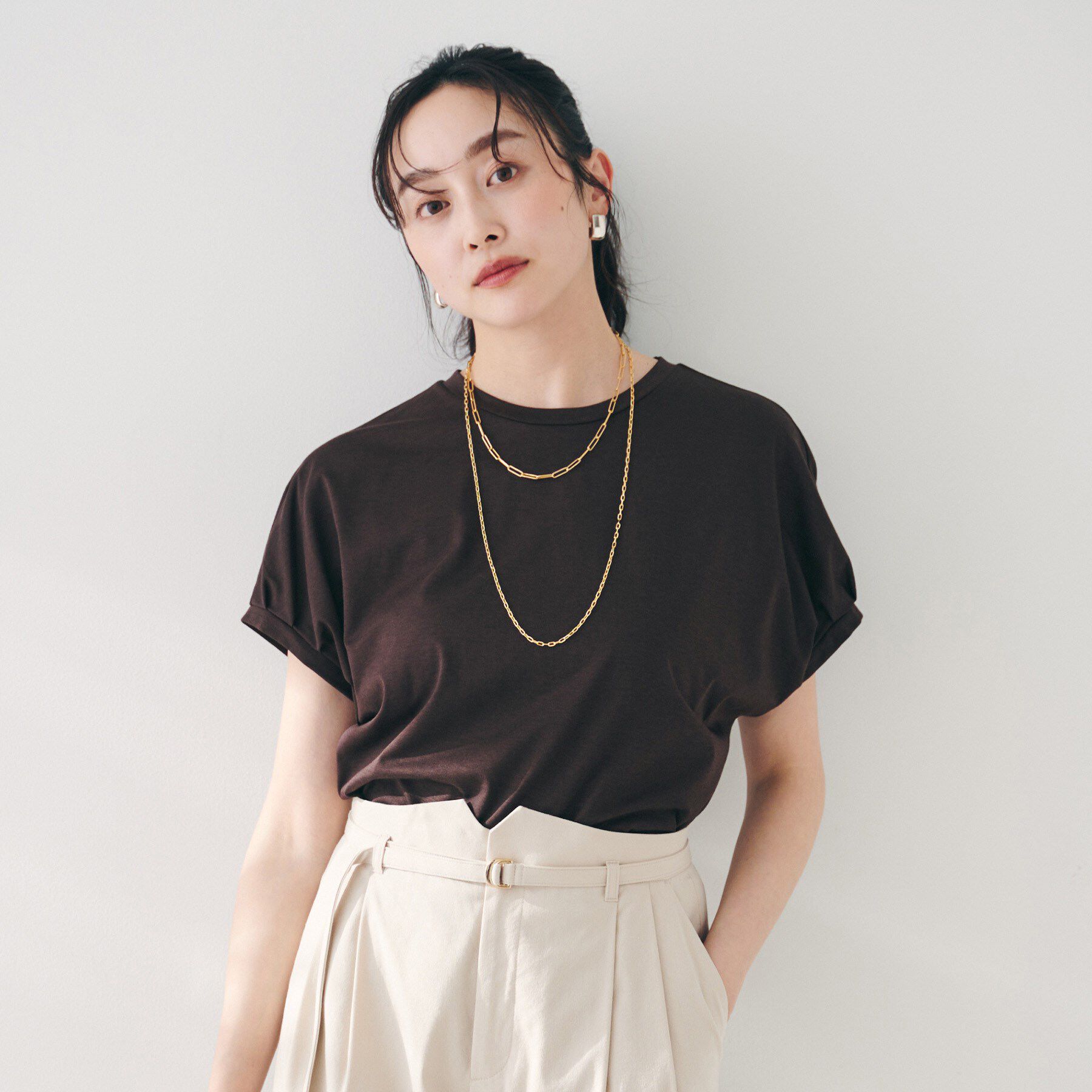 UNTITLED「【体型カバー/洗える】スリーブミニタックプルオーバー」|Tシャツ・カットソー|