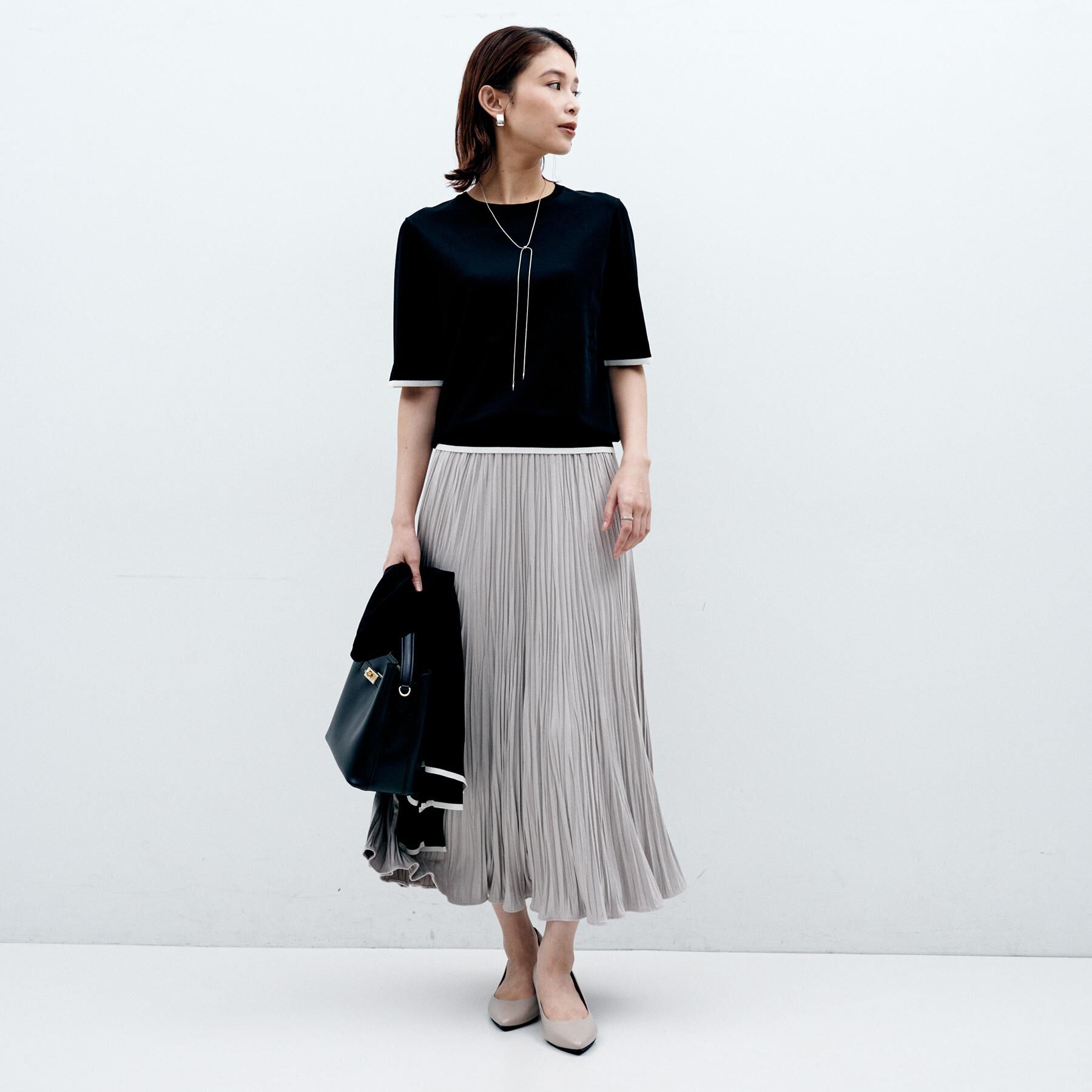 UNTITLED「【アンサンブル可/薄手/洗える】5分袖クルーニット」|ニット・セーター|