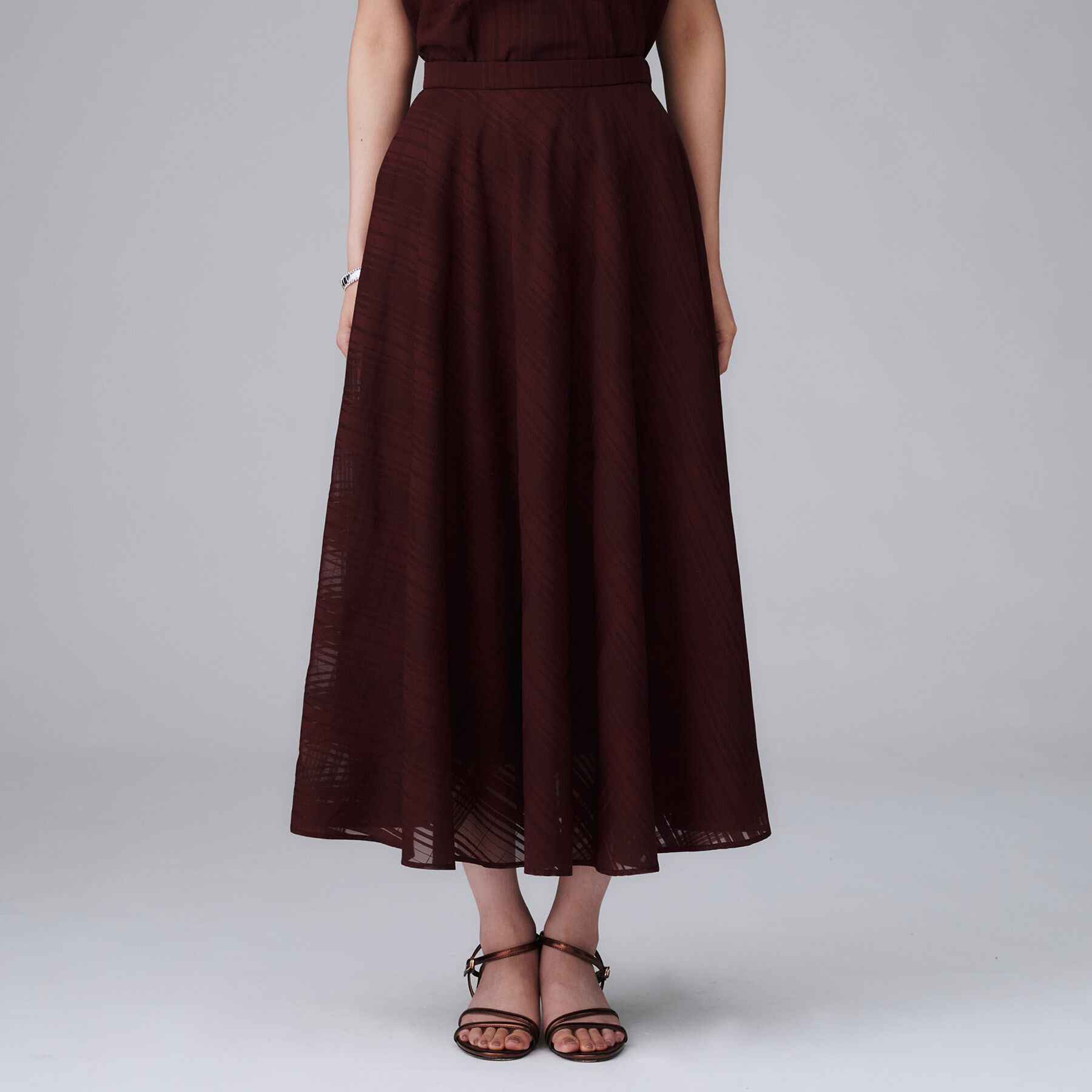 UNTITLED「【セットアップ可/後ろウエストゴム】シアーチェックスカート」|スカート|