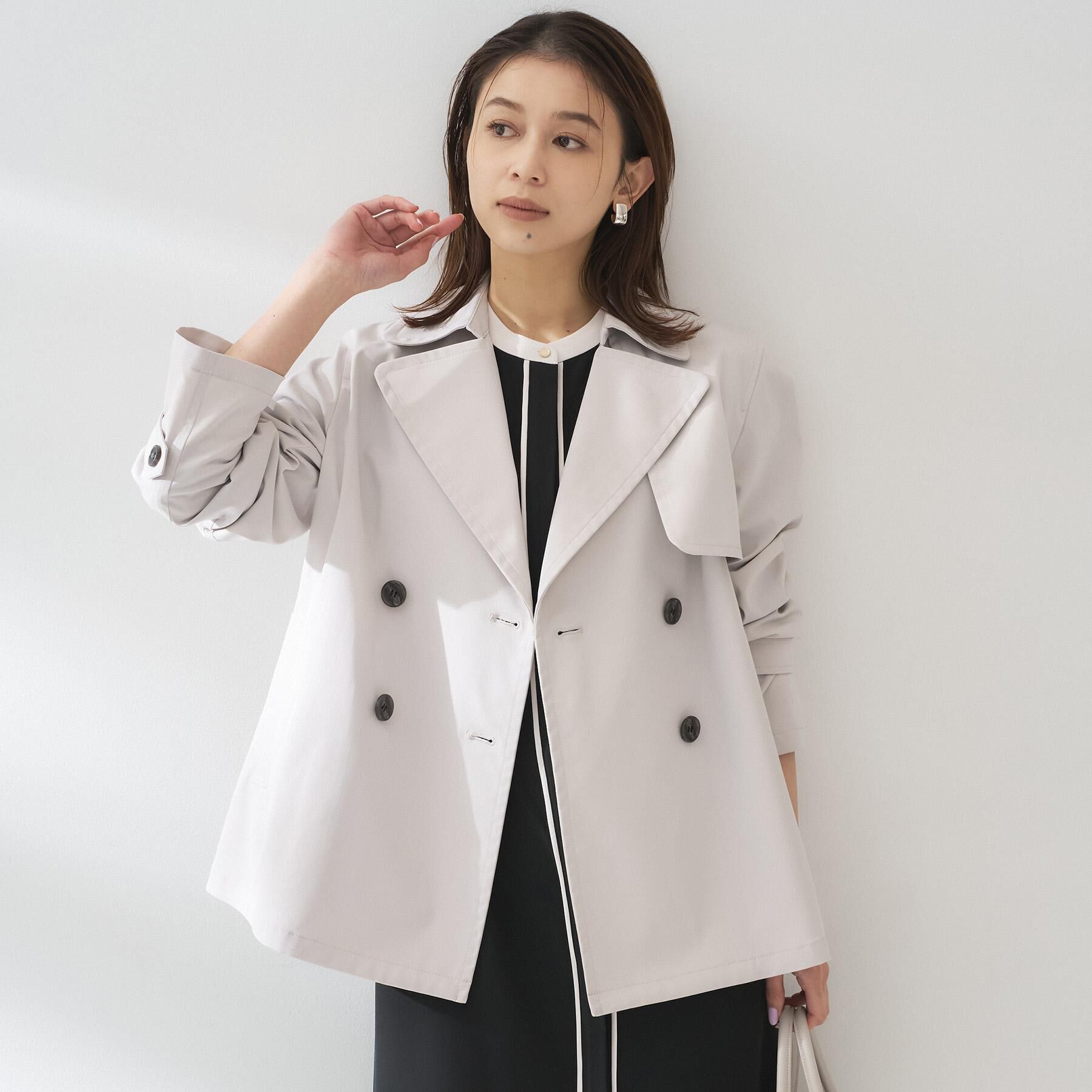 UNTITLED「【定番人気/はっ水/洗える】タスランショートトレンチコート」|トレンチコート|ライトグレー(610