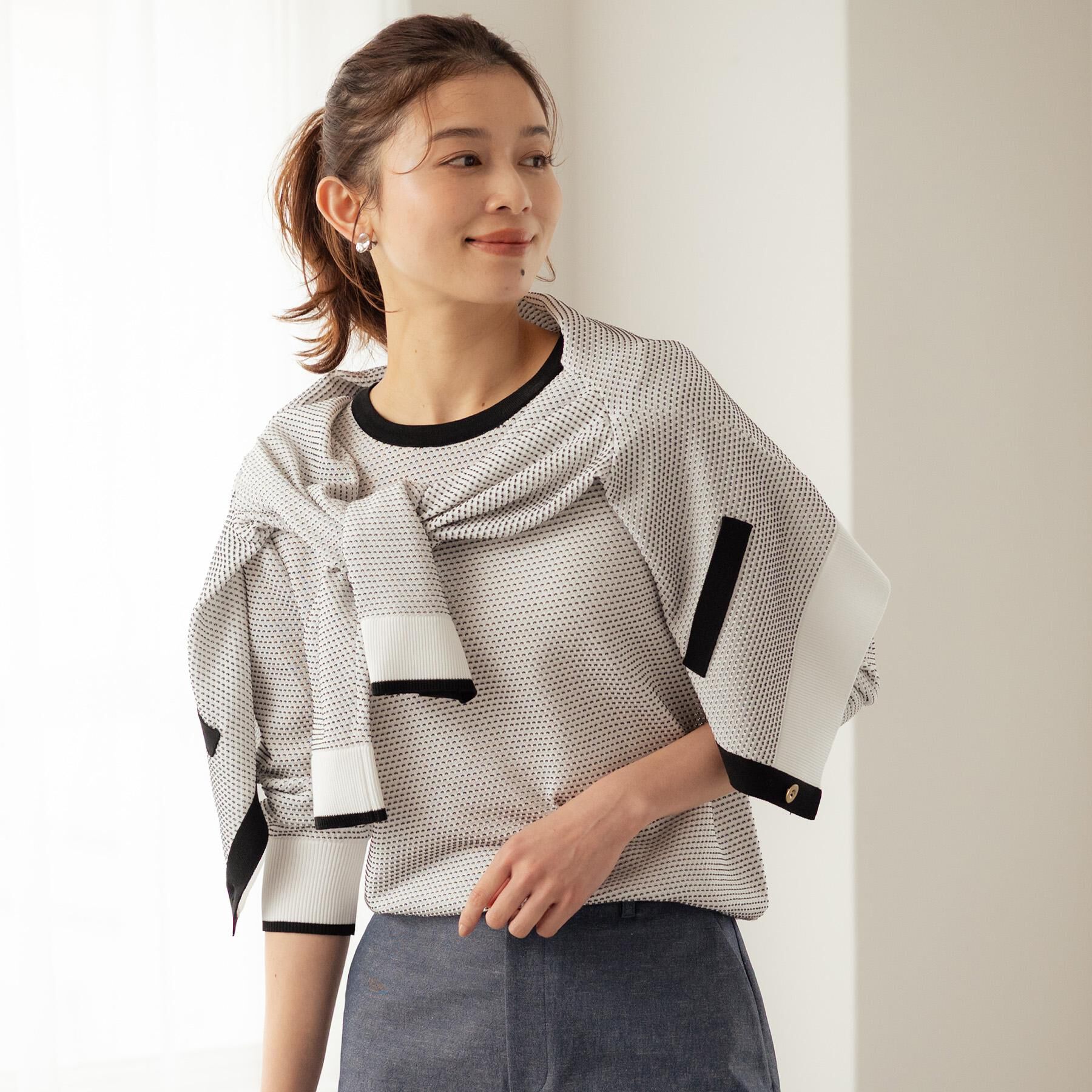 UNTITLED「配色ハイゲージニットトップス」|ニット・セーター|ホワイト(501)