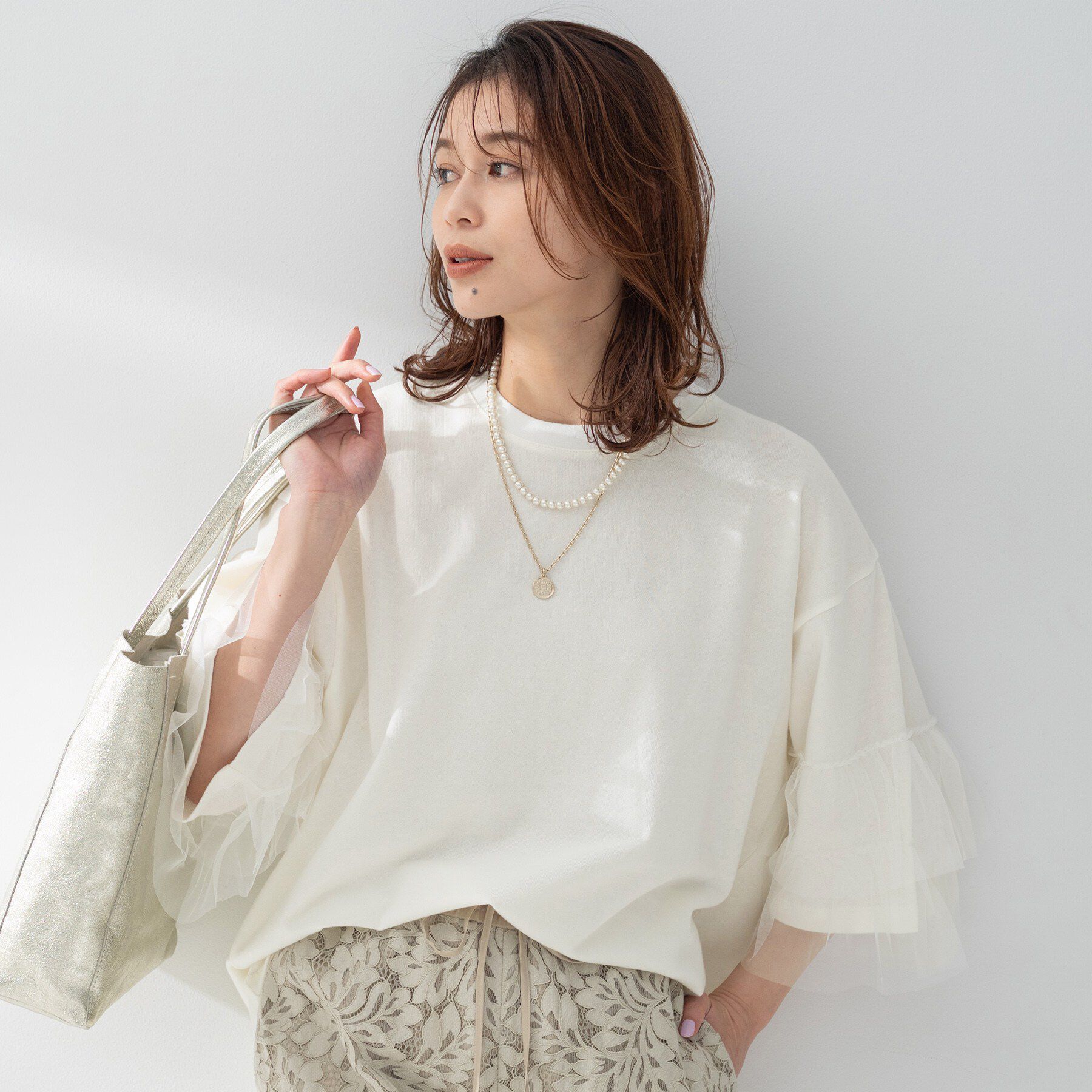 UNTITLED「【Munich】ラッフルスリーブトップス」|Tシャツ・カットソー|ホワイト(001)