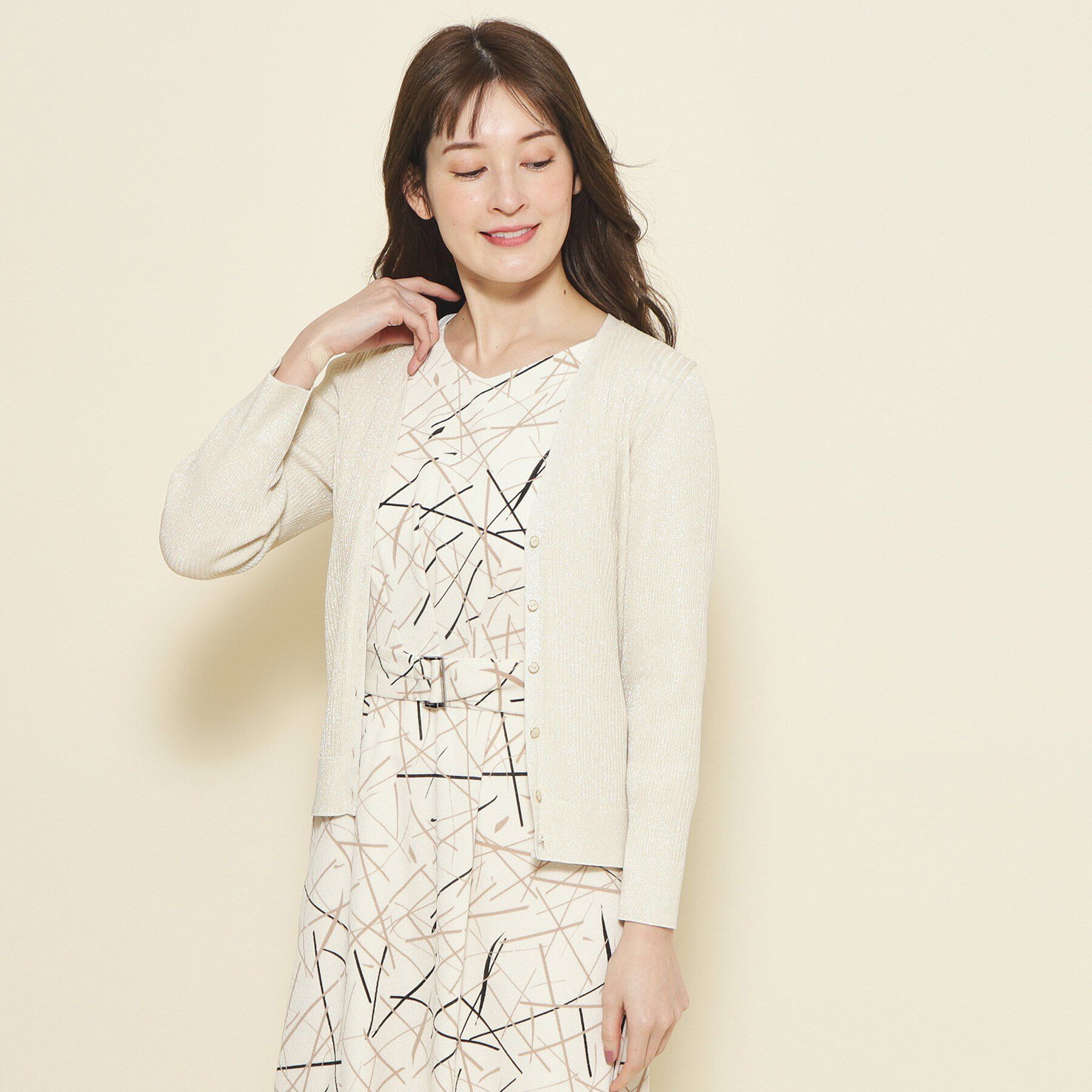 COUP DE CHANCE「【洗える／日本製／ラメ】Vネックリブカーディガン」|カーディガン|ゴールド(607)