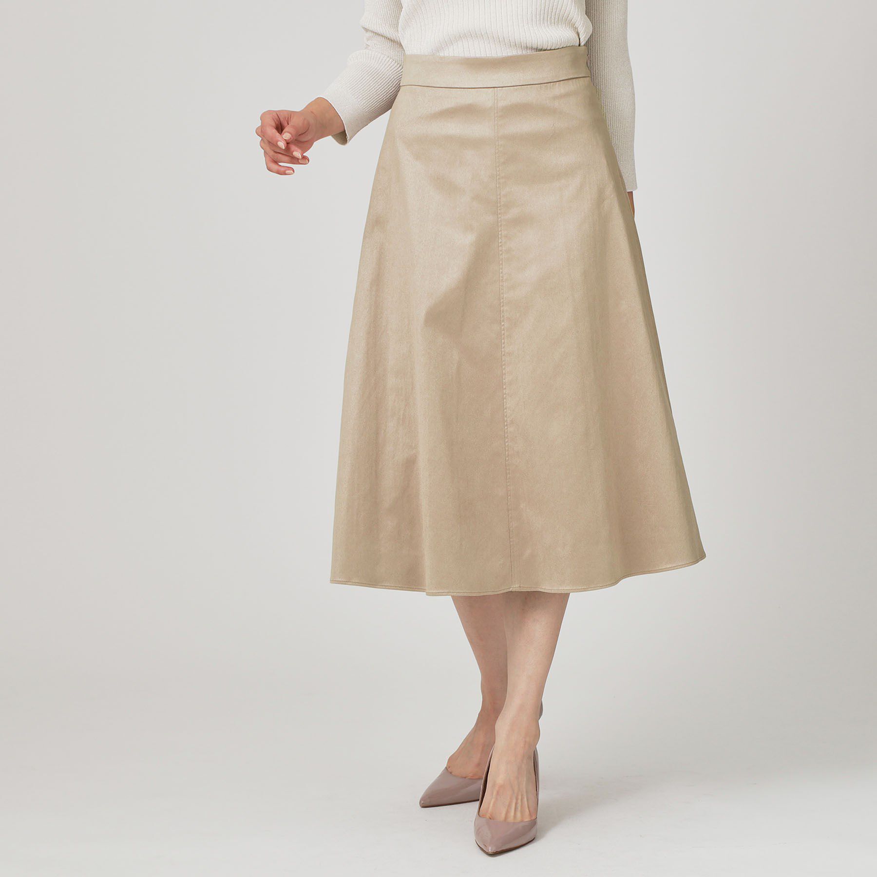COUP DE CHANCE「【手洗い可／日本製／セットアップ可】スェード調素材フレアスカート」|スカート|グレージュ(650)
