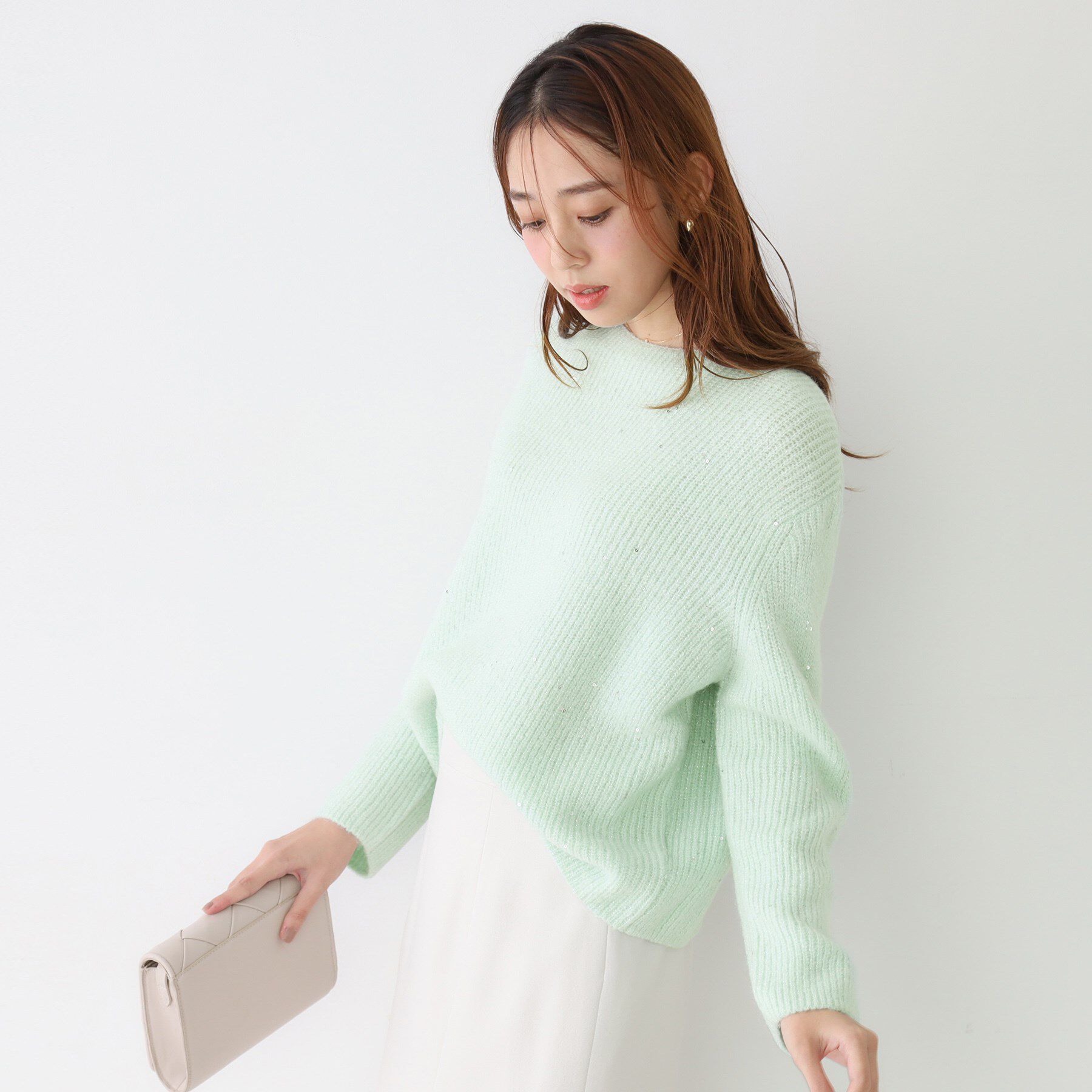 COUP DE CHANCE「【手洗い可】スパンコール付ニットトップス」|ニット・セーター|ミントグリーン(02