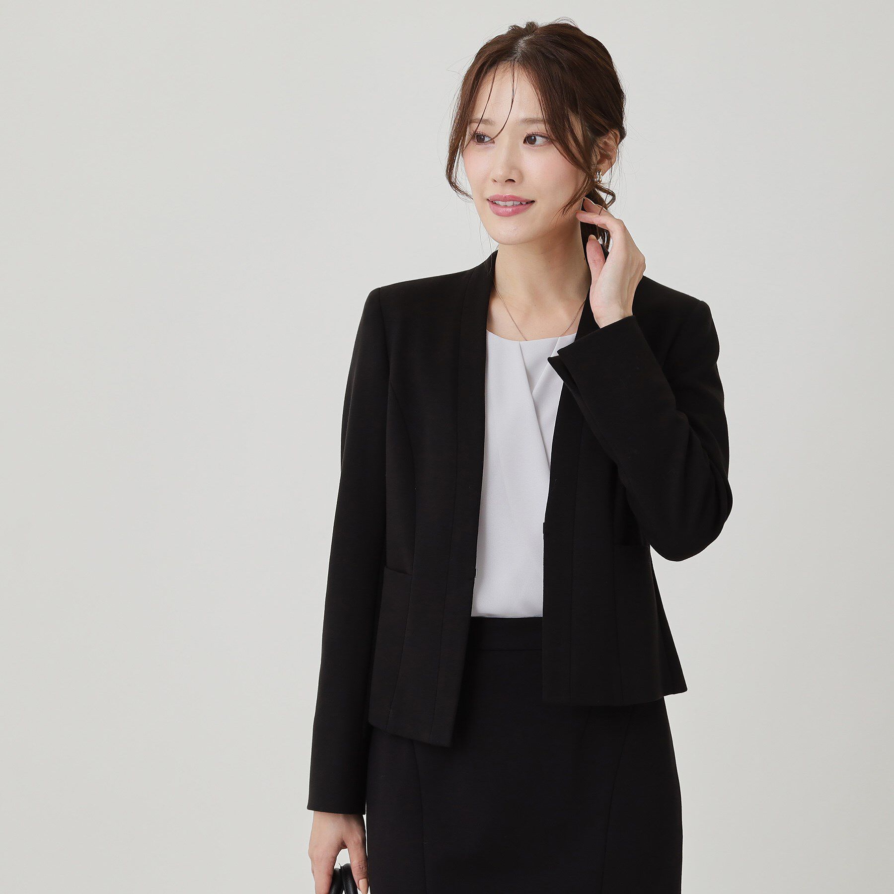 COUP DE CHANCE「【日本製／セットアップ可】ジャージ素材のカラーレスジャケット」|ノーカラージャケット|ブラック(019)