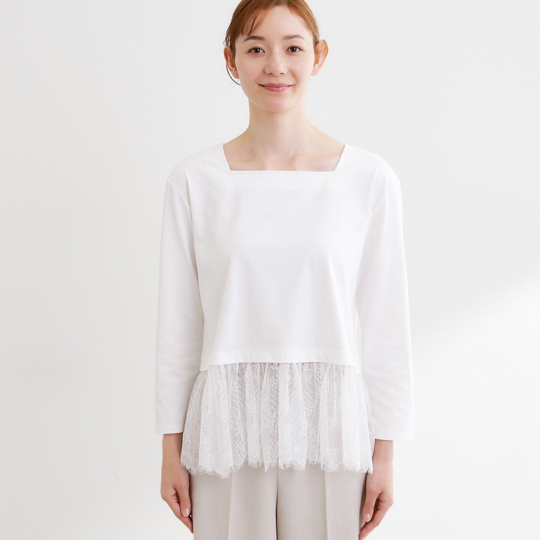 Reflect「【UVカット／接触冷感／レイヤードにおすすめ◎】レース切り替えプルオーバージャージ」|Tシャツ・カットソー|