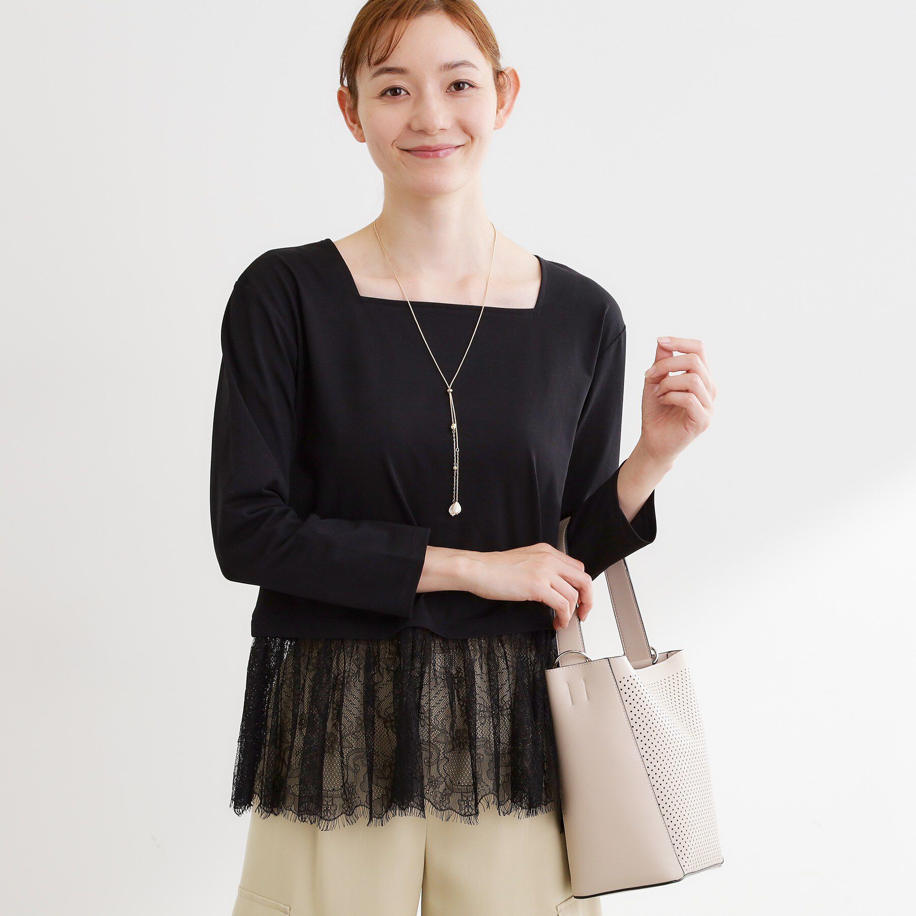 Reflect「【UVカット／接触冷感／レイヤードにおすすめ◎】レース切り替えプルオーバージャージ」|Tシャツ・カットソー|