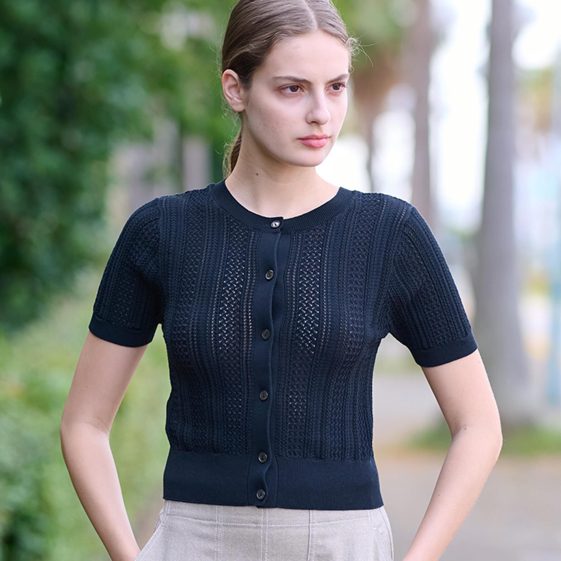 DRESSTERIOR「【前後2WAY/ショート丈】2WAYレースニット」|ニット・セーター|ブラック(019)