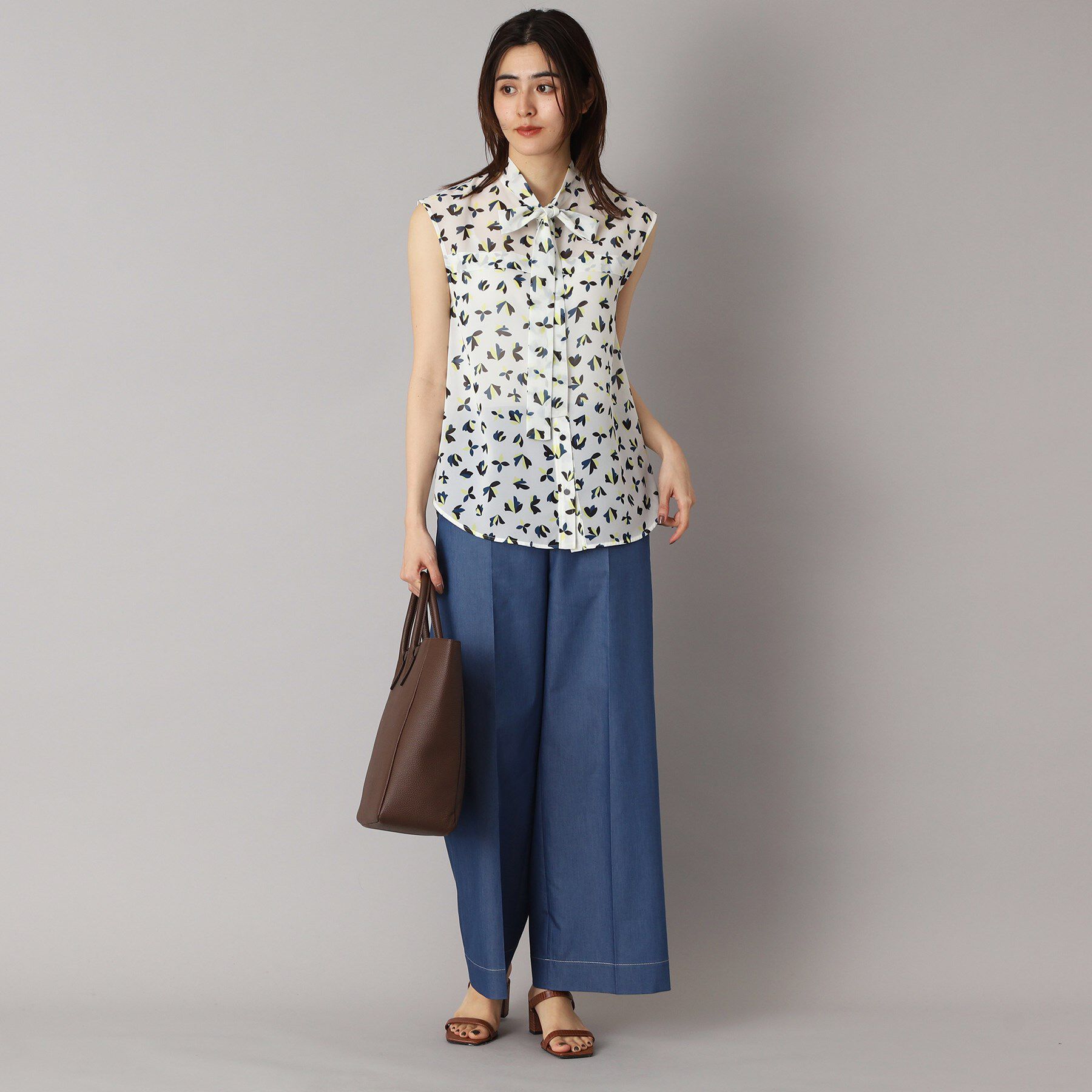 DRESSTERIOR「【洗える/きれいめ】シアーリーフプリントボウタイブラウス」|シャツ・ブラウス|