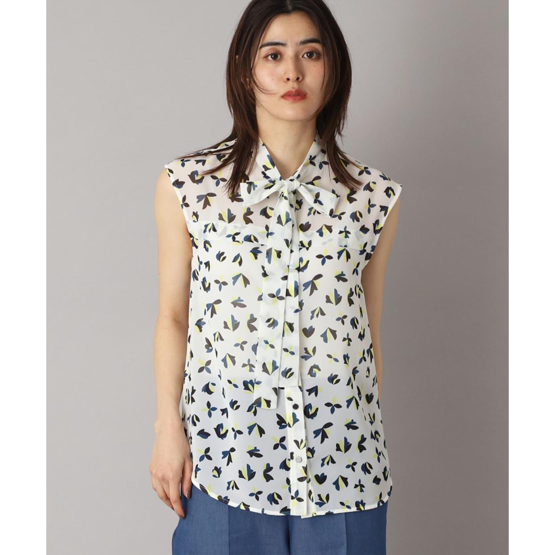 DRESSTERIOR「【洗える/きれいめ】シアーリーフプリントボウタイブラウス」|シャツ・ブラウス|
