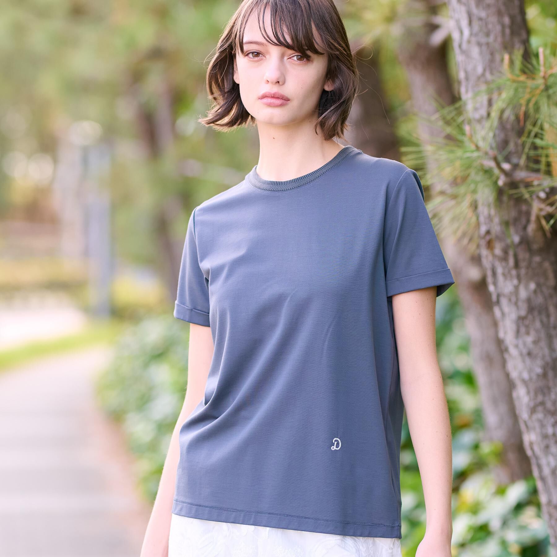 DRESSTERIOR「【洗える】シルクブレンドポンチTシャツ」|Tシャツ・カットソー|チャコールグレー(0