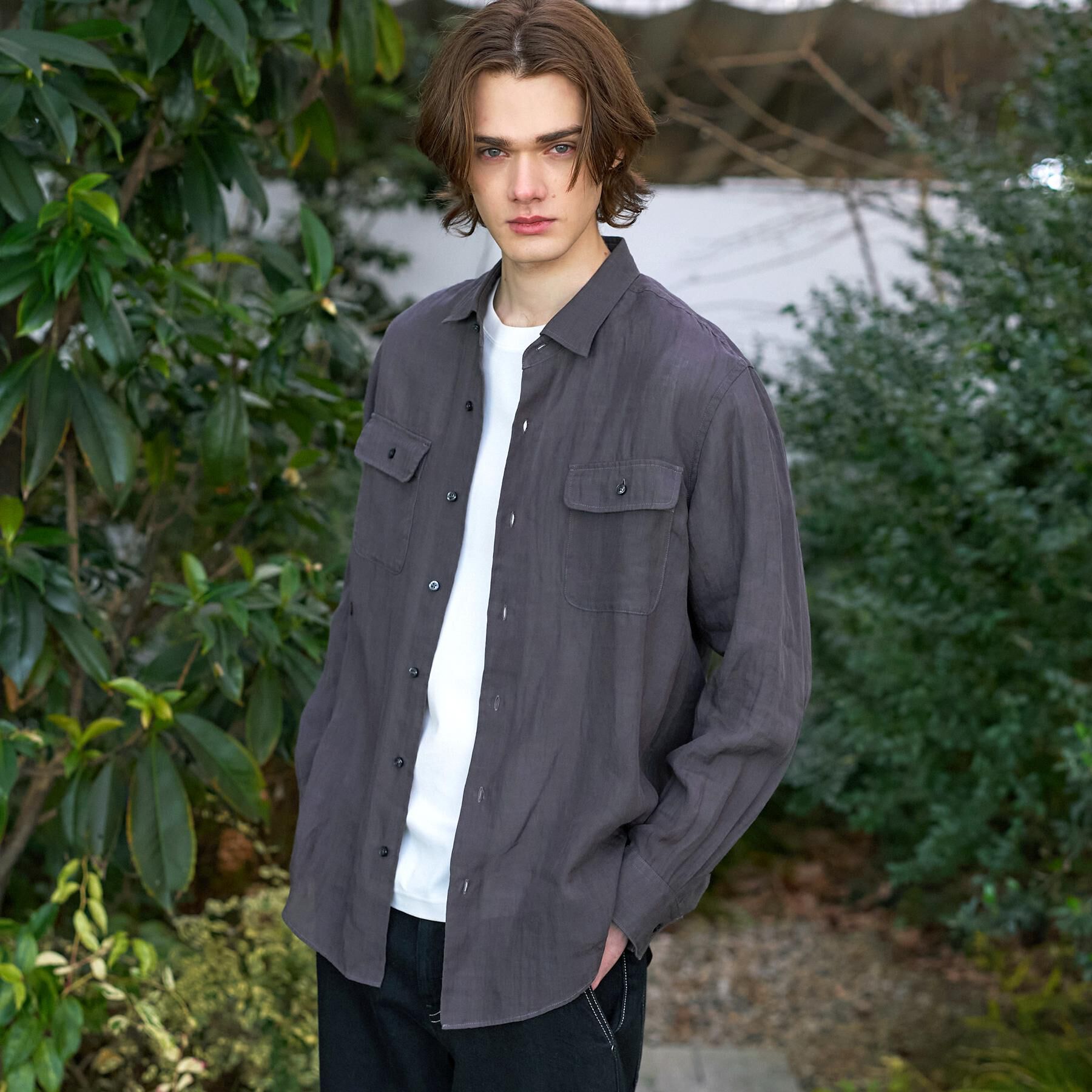 DRESSTERIOR「【Safari5月号掲載】ガーメンドダイ ピュアリネンシャツ」|シャツ・ブラウス|チャコールグレー(0