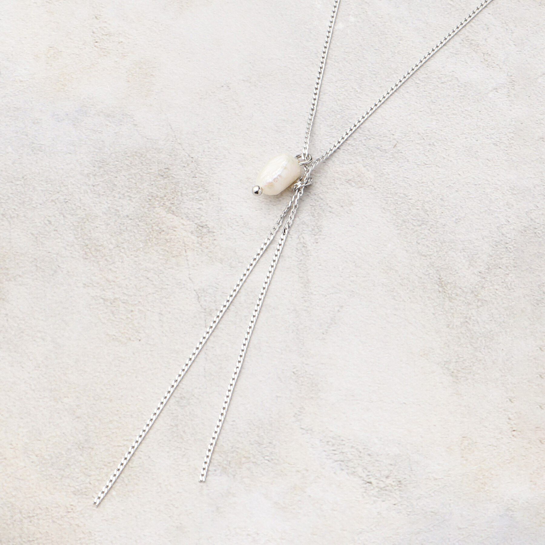 grove「淡水パールY字ショートネックレス」|ネックレス|シルバー(006)