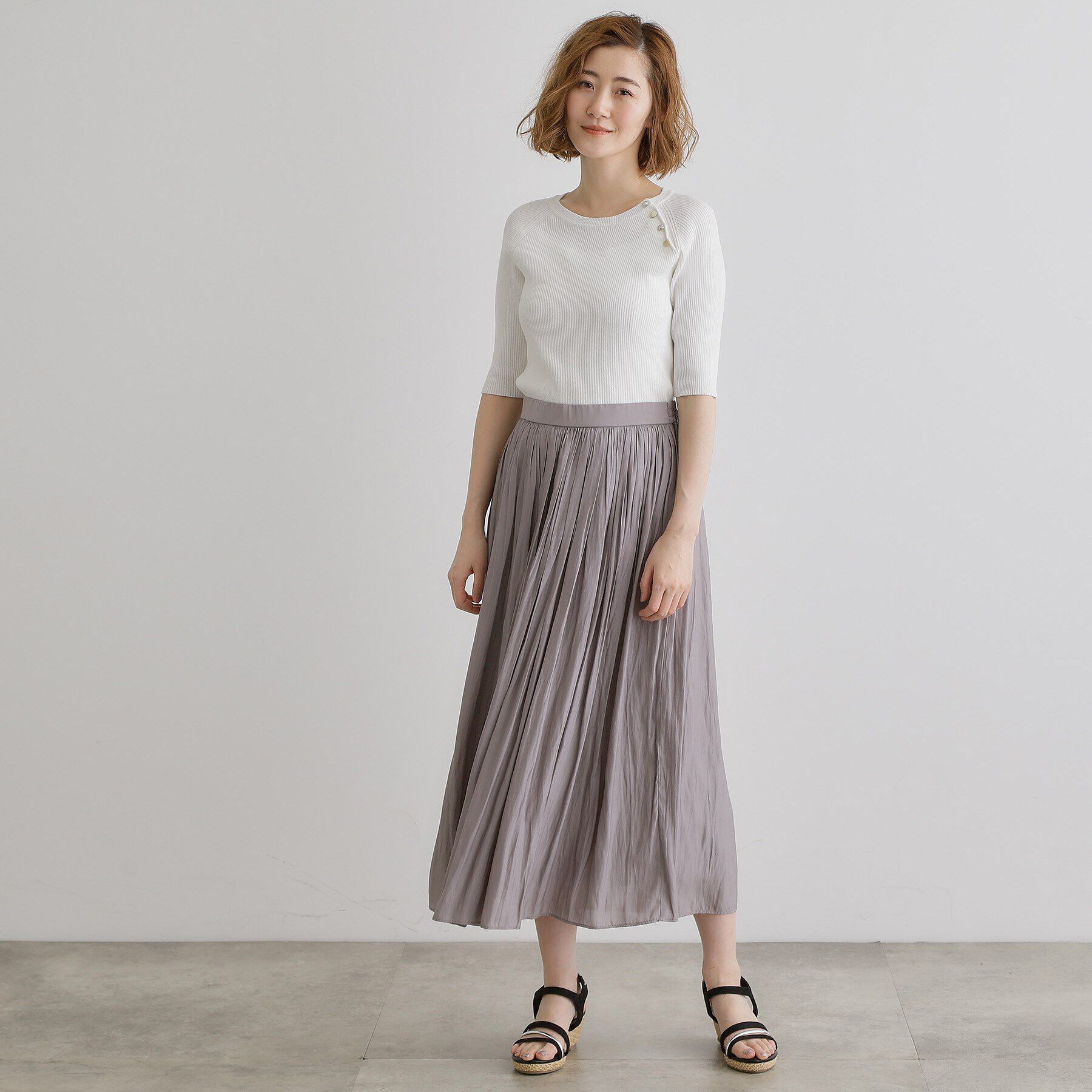 grove「【雑誌掲載】多釦ラグランリブ5分袖プルオーバー」|ニット・セーター|