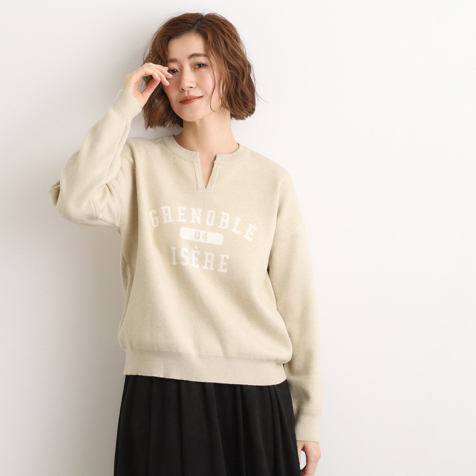 grove「カレッジロゴキーネックニット」|ニット・セーター|