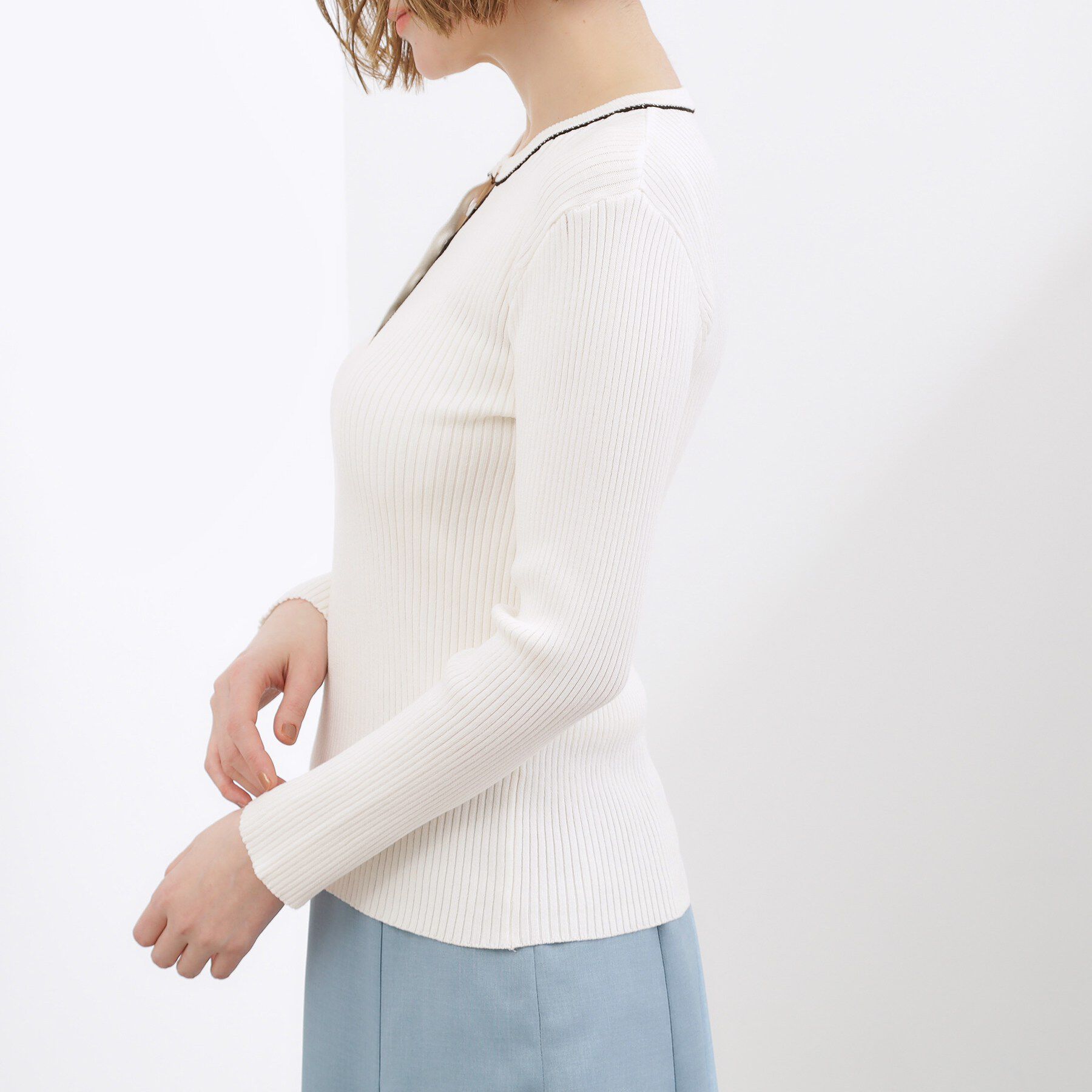 grove「バイカラー ヘンリーネックリブニット」|ニット・セーター|