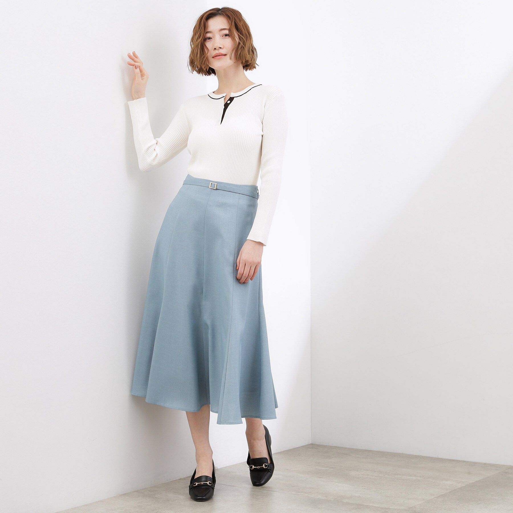 grove「バイカラー ヘンリーネックリブニット」|ニット・セーター|