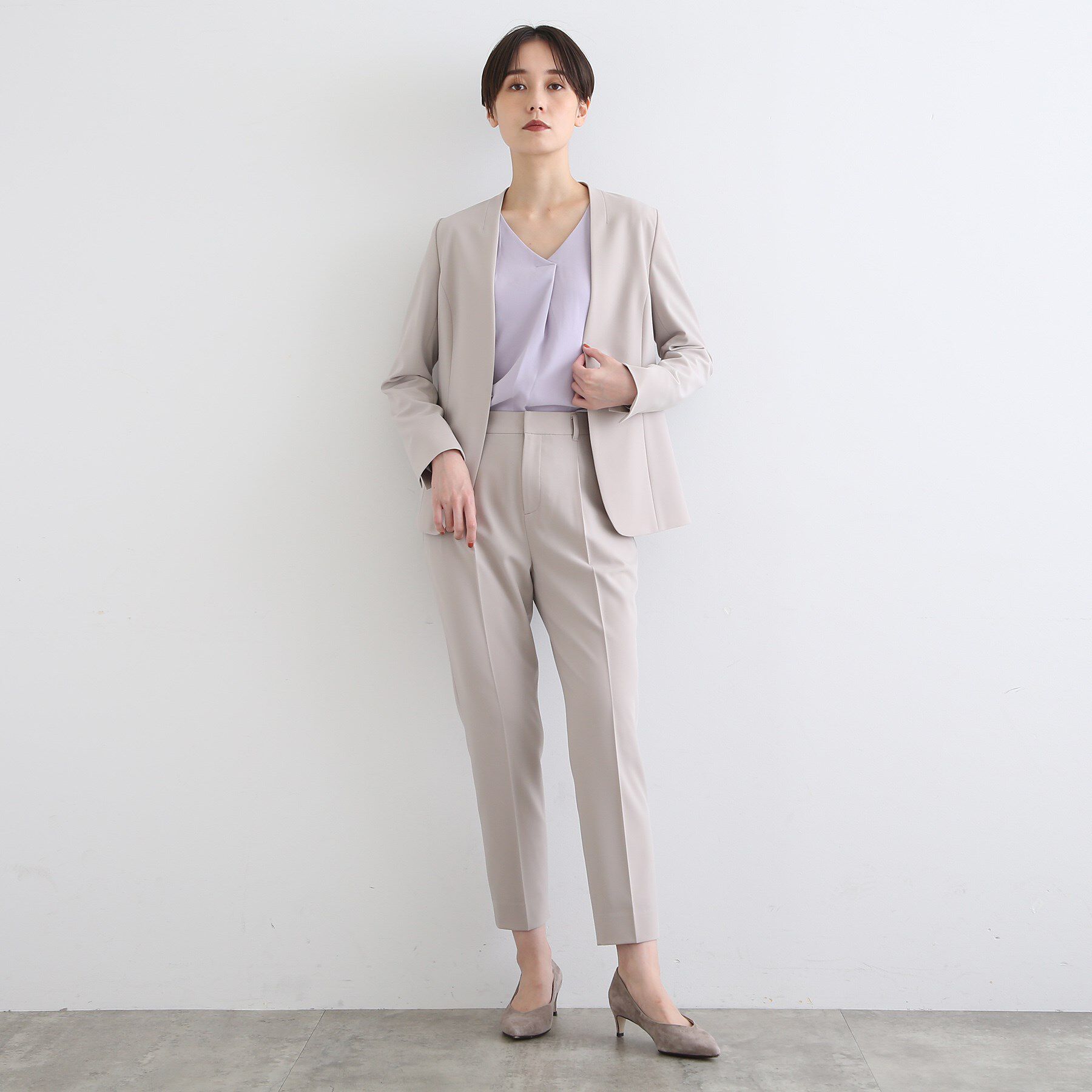 INDIVI「【洗える/UVケア/エコ/日本製】ストレッチノーカラージャケット」|スーツ|