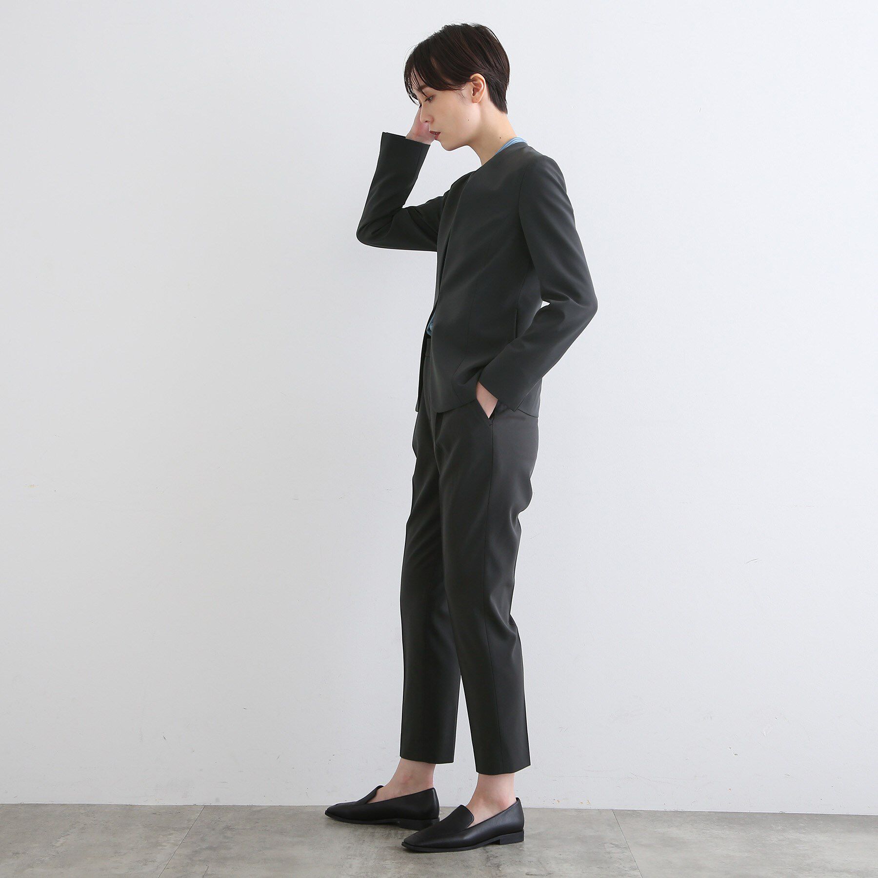 INDIVI「【洗える/UVケア/エコ/日本製】ストレッチノーカラージャケット」|スーツ|