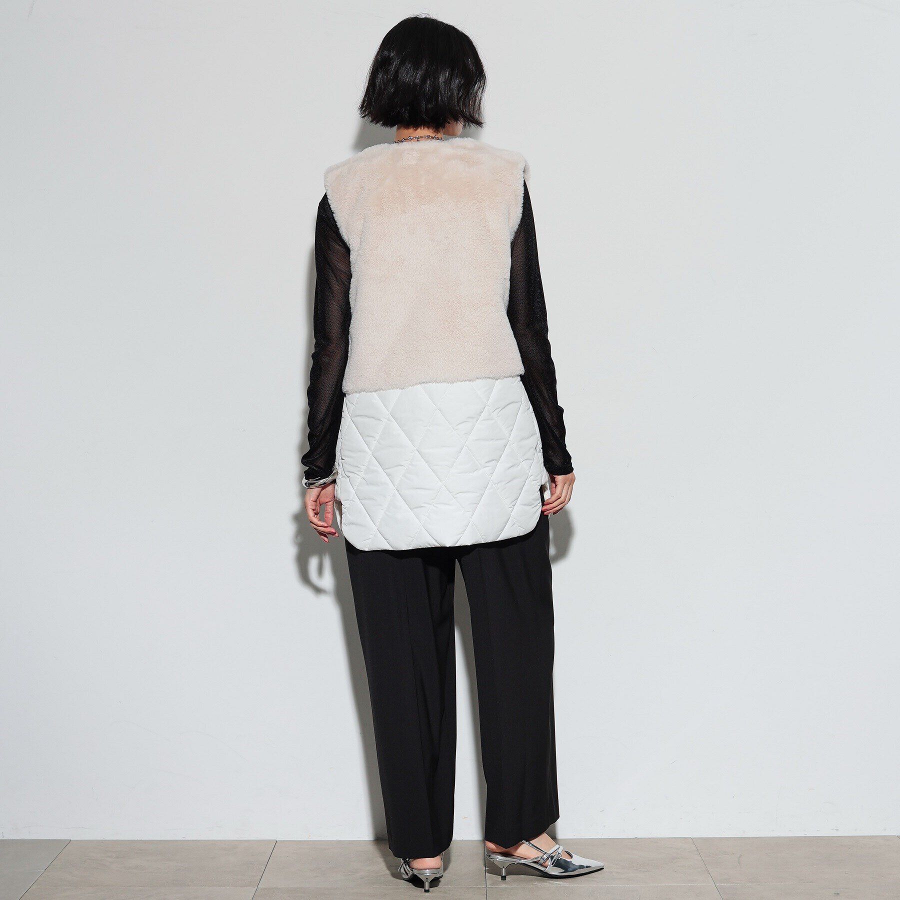 GALLEST「キルティングフェイクファードッキングジレ」|ダウン|