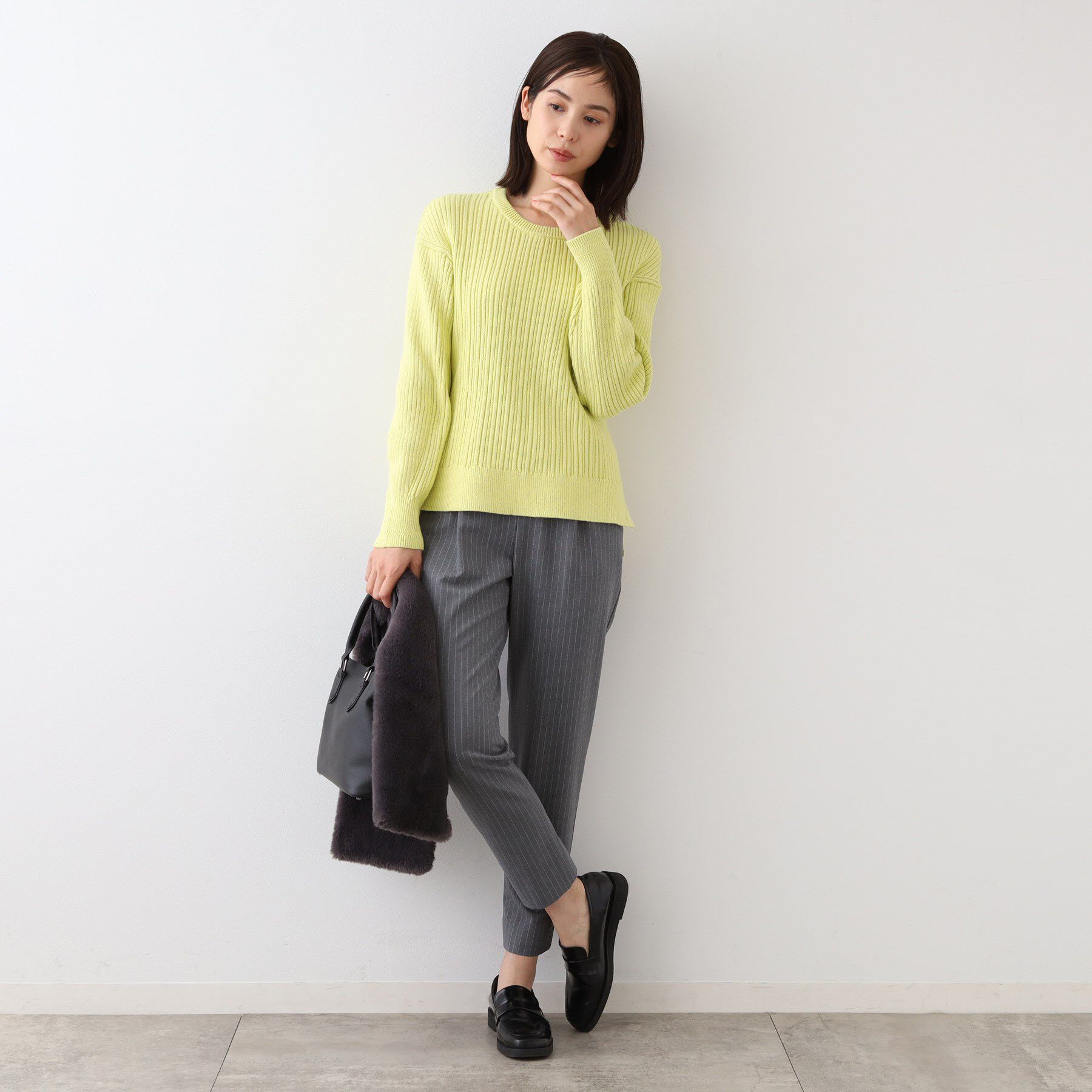 INDIVI「【コットン混／洗える】ミニケーブル柄ニット」|ニット・セーター|