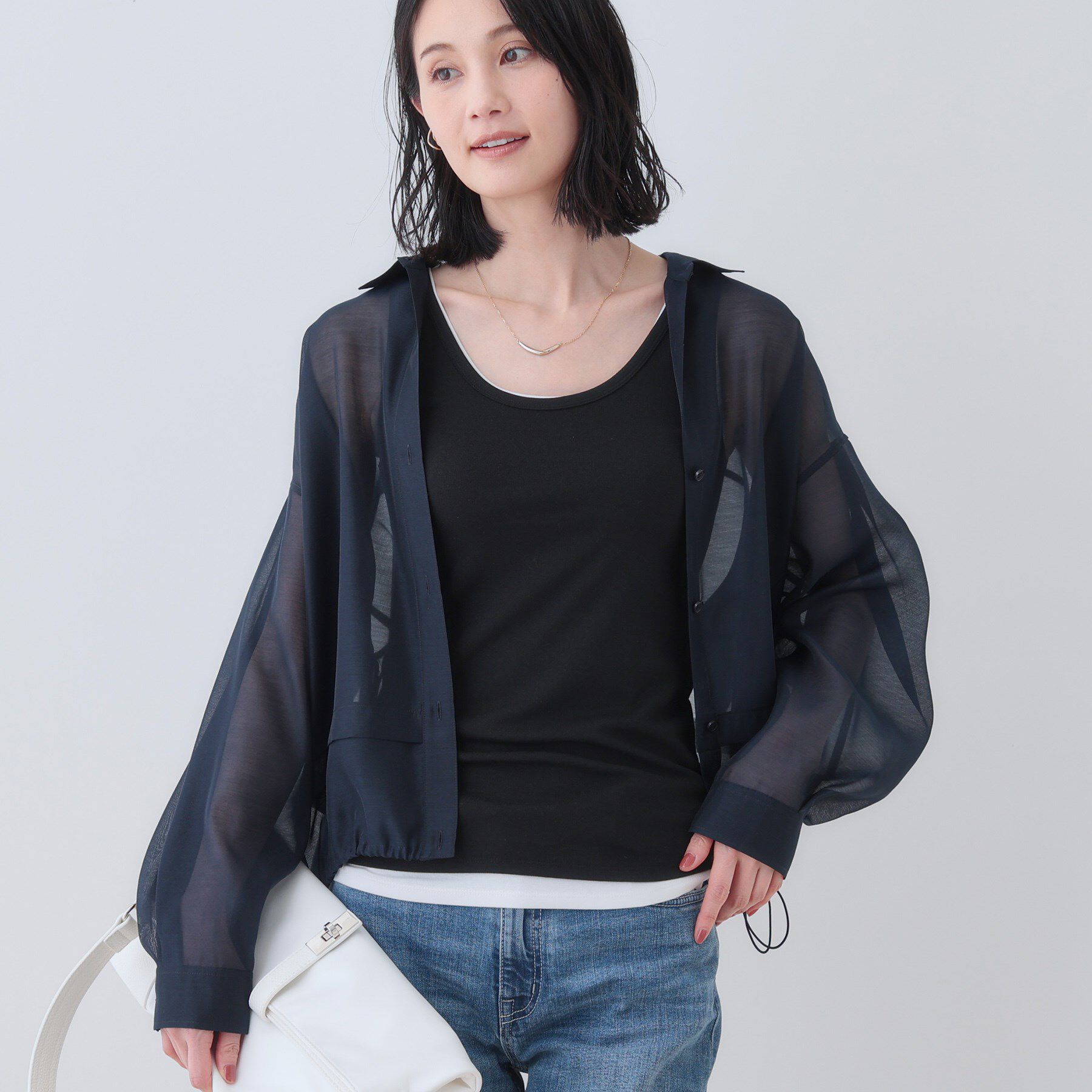 INDIVI「【洗える／ドロスト付】トレンドシアーシャツ」|シャツ・ブラウス|