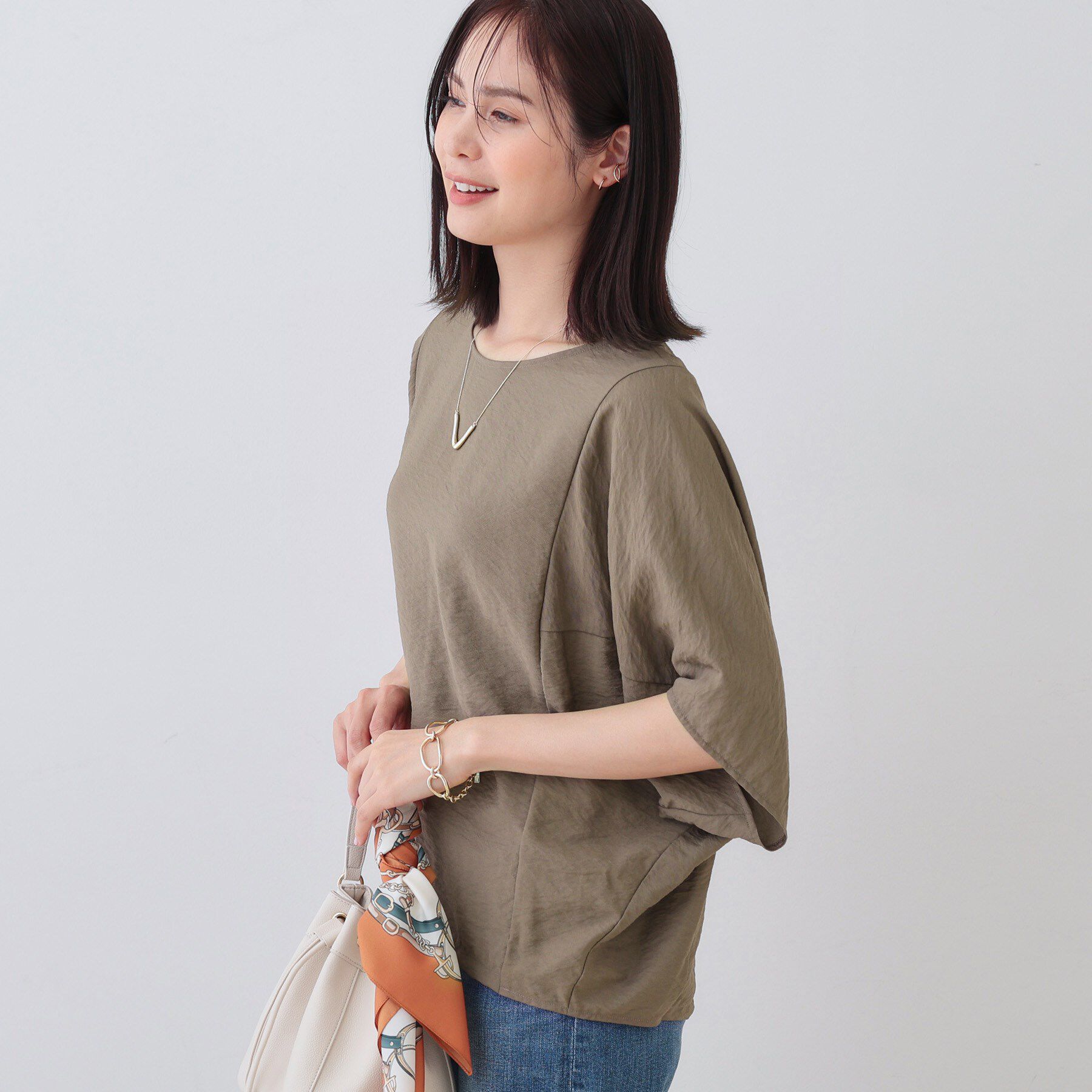 INDIVI「【洗える／5分袖／UVケア／SETUP可能】モモンガスリーブブラウス」|シャツ・ブラウス|