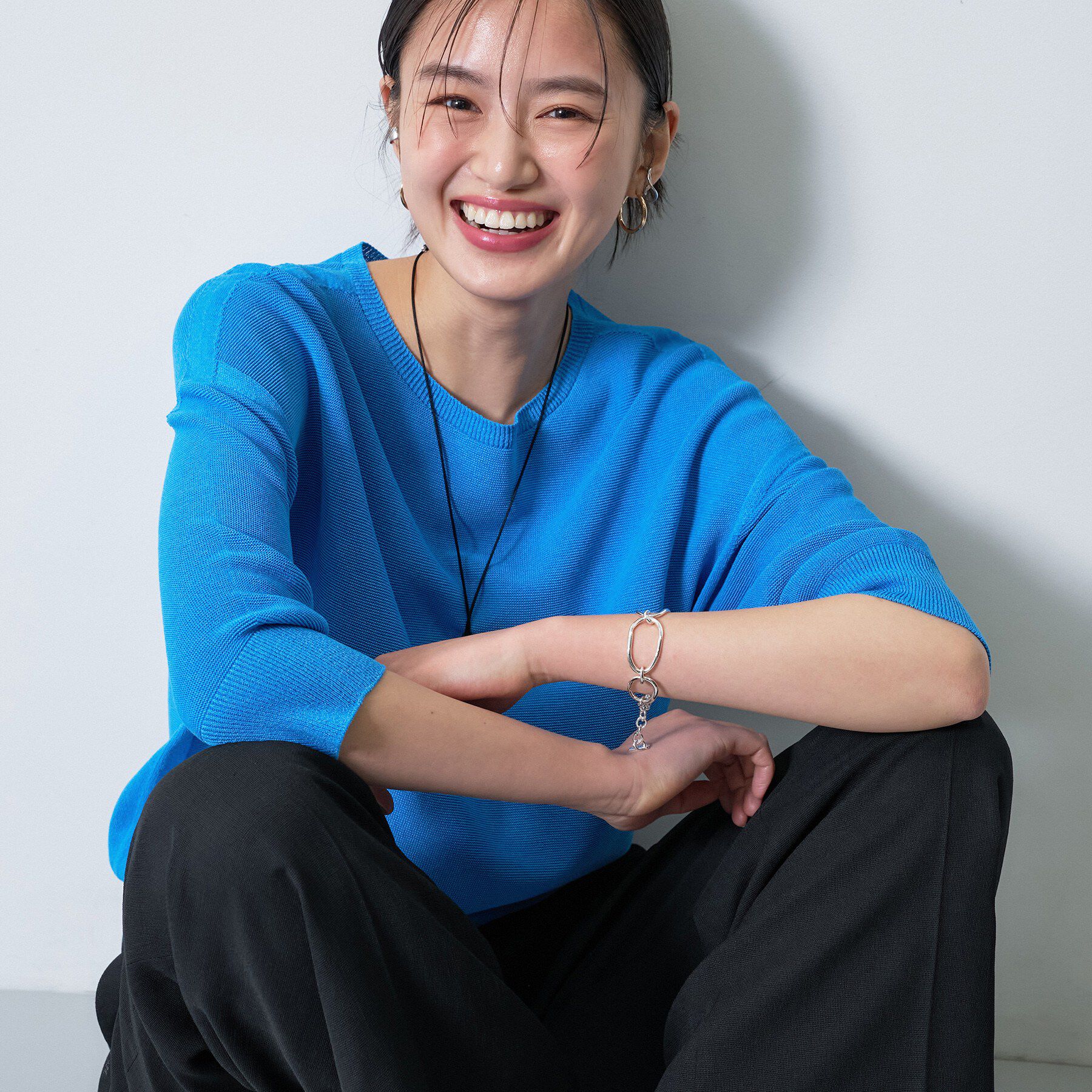 INDIVI「【洗える／ドライタッチ／和紙混】ガーター編みニット」|ニット・セーター|ブルー(093)