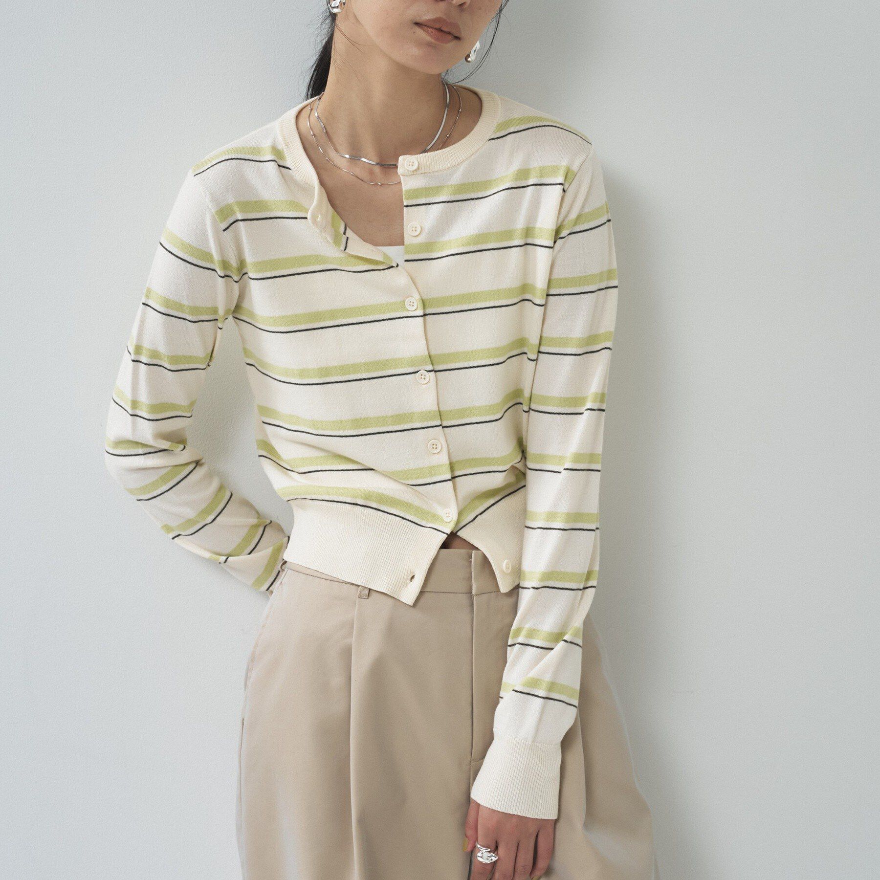 GALLEST「【一部店舗限定】クルーネックボーダーカーディガン」|カーディガン|アイボリー(304)