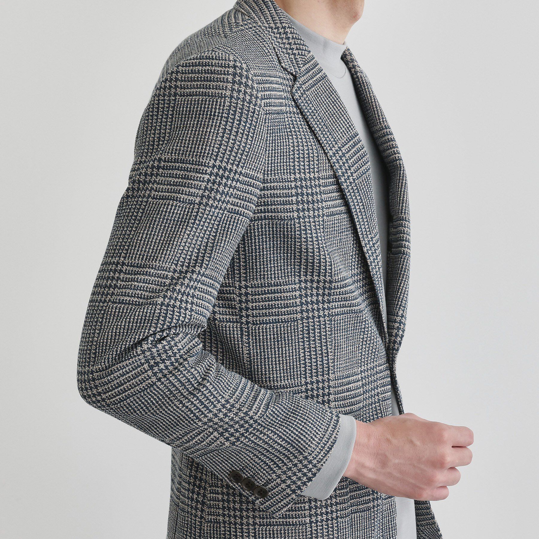 TAKEO KIKUCHI「グレンチェックプリント ジャージ ジャケット」|テーラードジャケット|