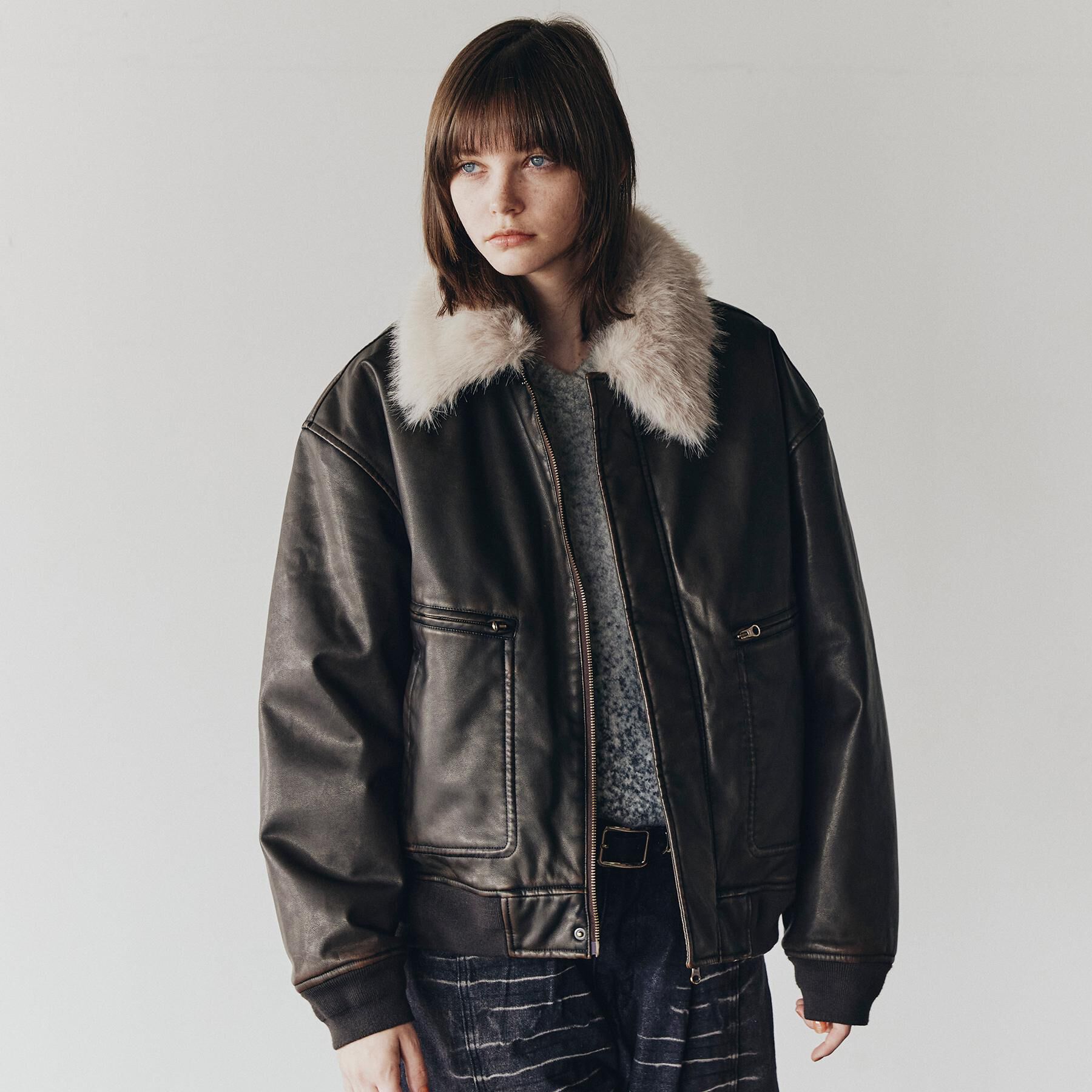 tk.TAKEO KIKUCHI「ヴィンテージライク衿フェイクファーブルゾン」|ブルゾン・スタジャン|