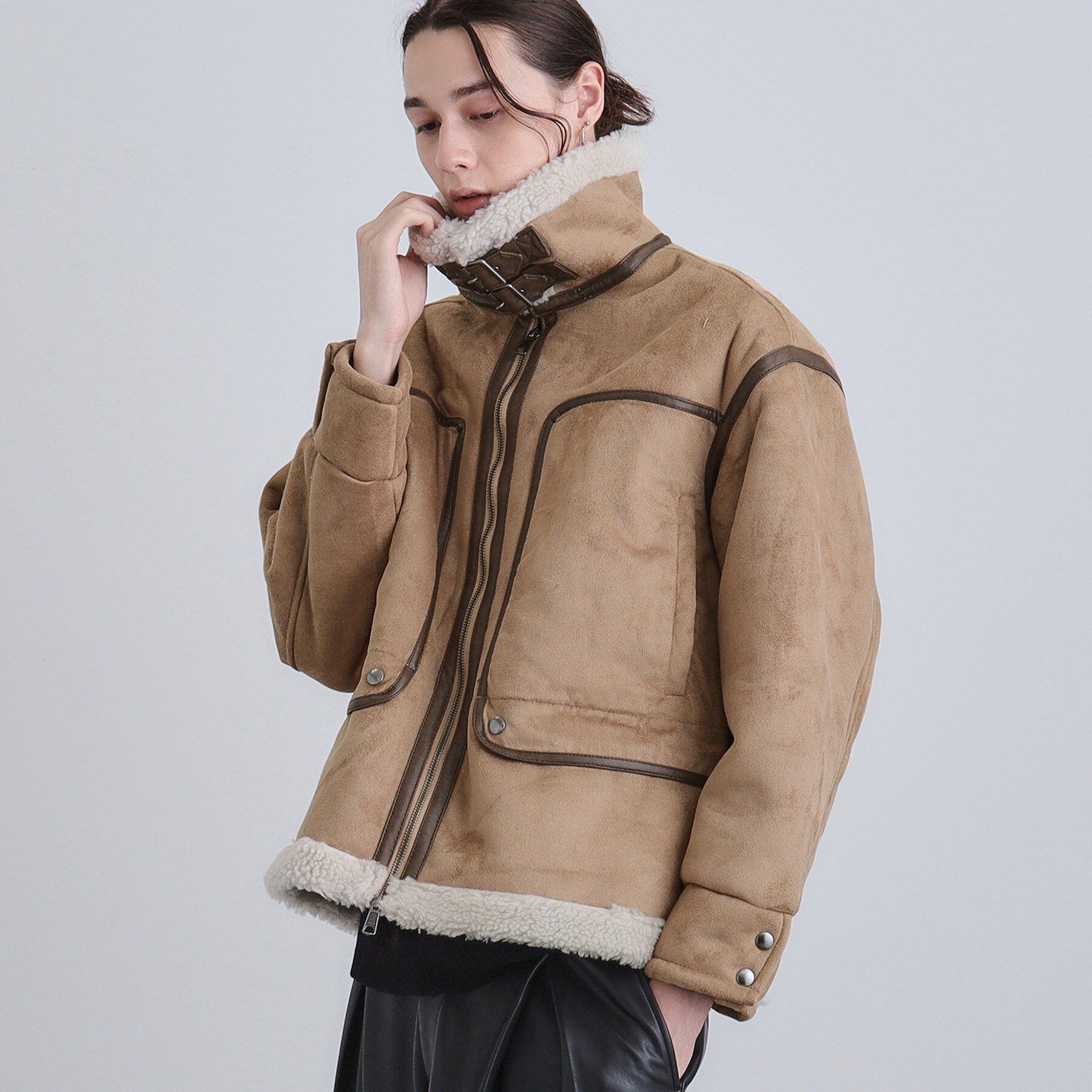 tk.TAKEO KIKUCHI「フェイクムートンブルゾン」|ブルゾン・スタジャン|ベージュ(052)